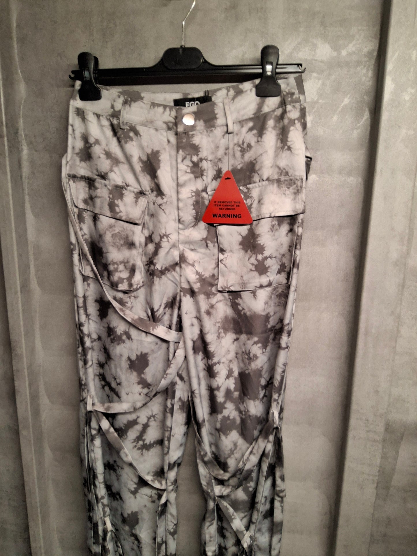 EGO Grey Tie-Dye Cargo Trousers with Braided Leg Detail – Size 6 – NWT