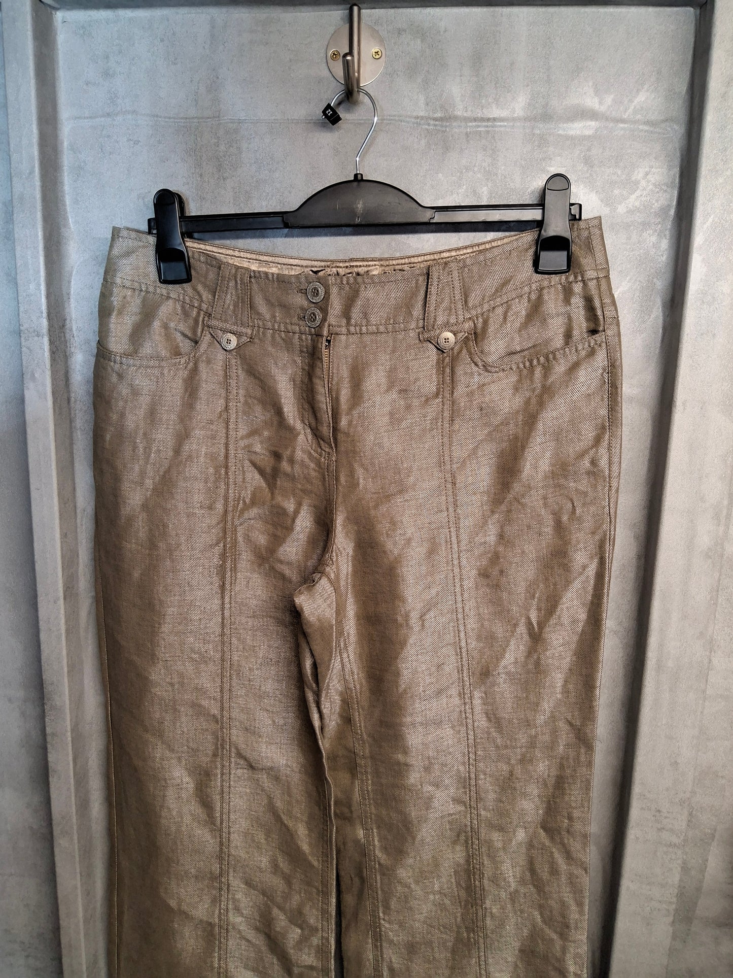 M&S Bronze Pisa Fit Wide Leg Trousers – Size 14 Reg – Linen Blend – NWT