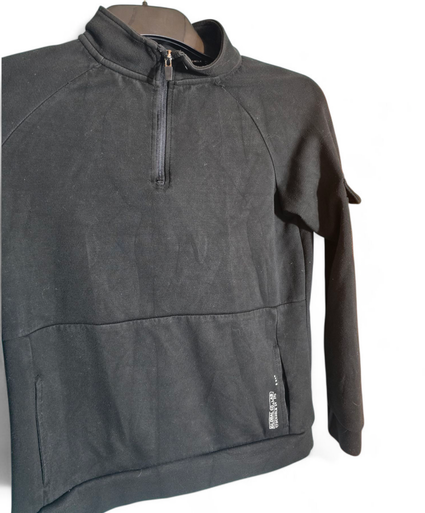 Primark Boys Black 1/4 Zip Jumper | Long Sleeves | Front & Arm Pockets | Age 12-13 Years