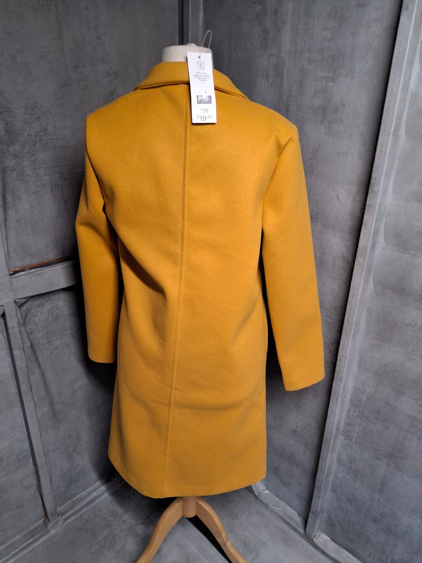F&F Mustard Yellow Open Front Midi Coat – Size Small (size 8–10) – Bright & Chic