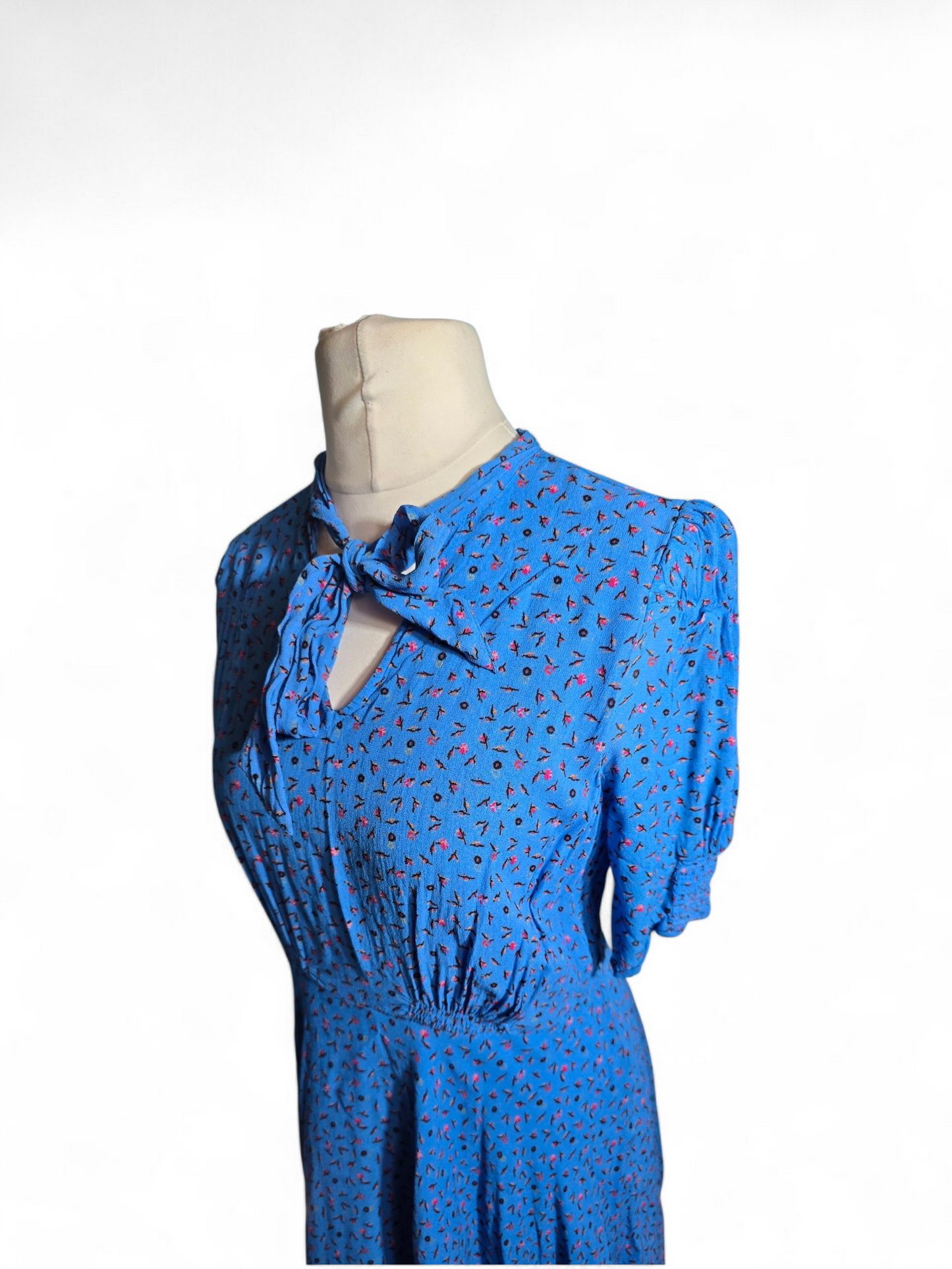 Studio by Preen Floral Midi Dress | Size 14 UK | Viscose, Asymmetrical Hem, V-Neck