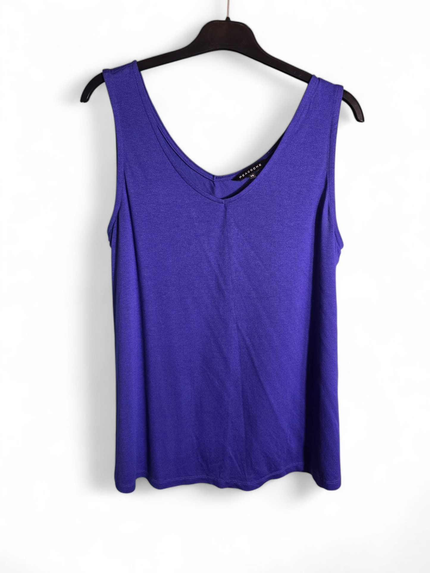 Peacocks Blue/Purple Sleeveless Vest Top – Size 14, Stretchy, Viscose, V Neck