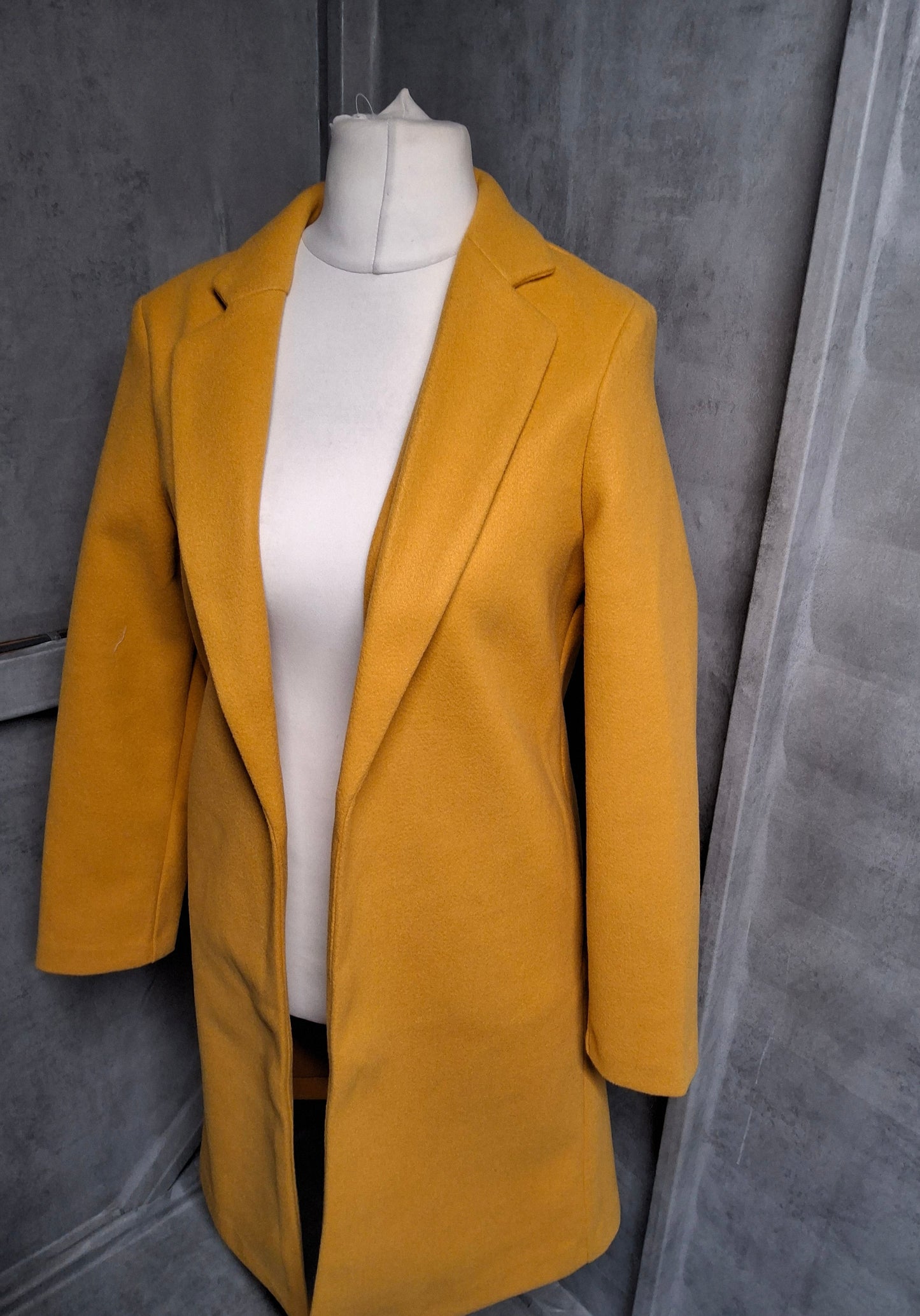 F&F Mustard Yellow Open Front Midi Coat – Size Small (size 8–10) – Bright & Chic