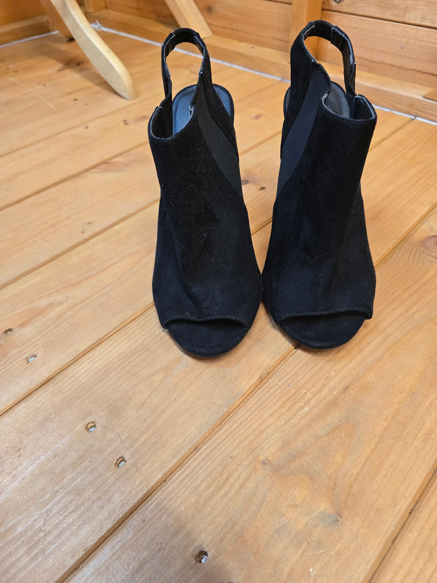 ASOS Black Open Toe & Open Back Stiletto Sandals | Elasticated Sides | 12cm Heel | UK 6 Narrow Fit