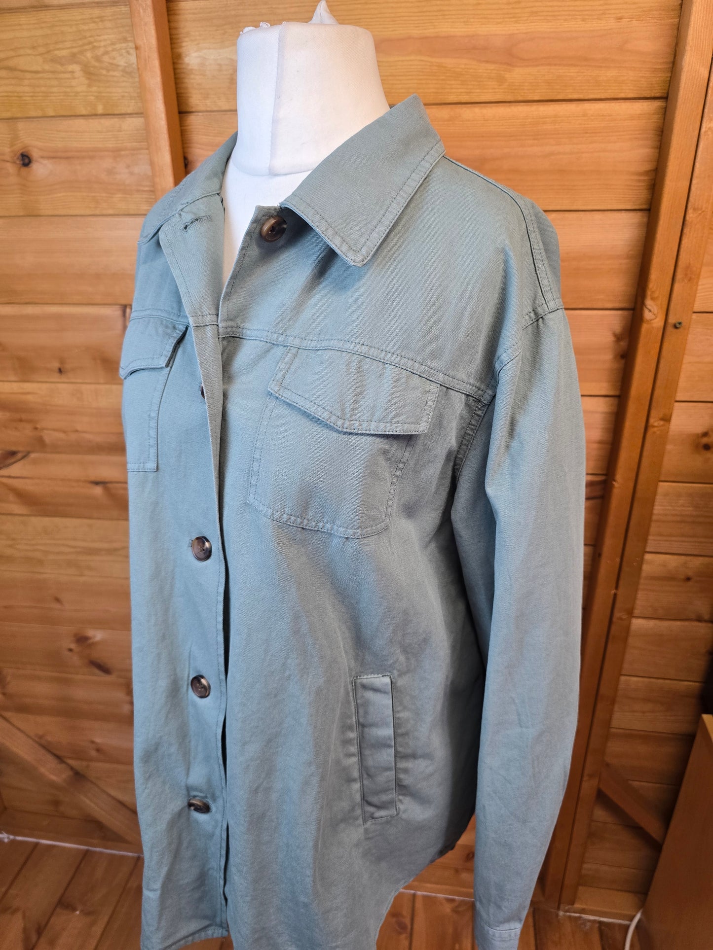 Joules Khaki Green Shacket – Size 14 – Cotton & Linen Blend