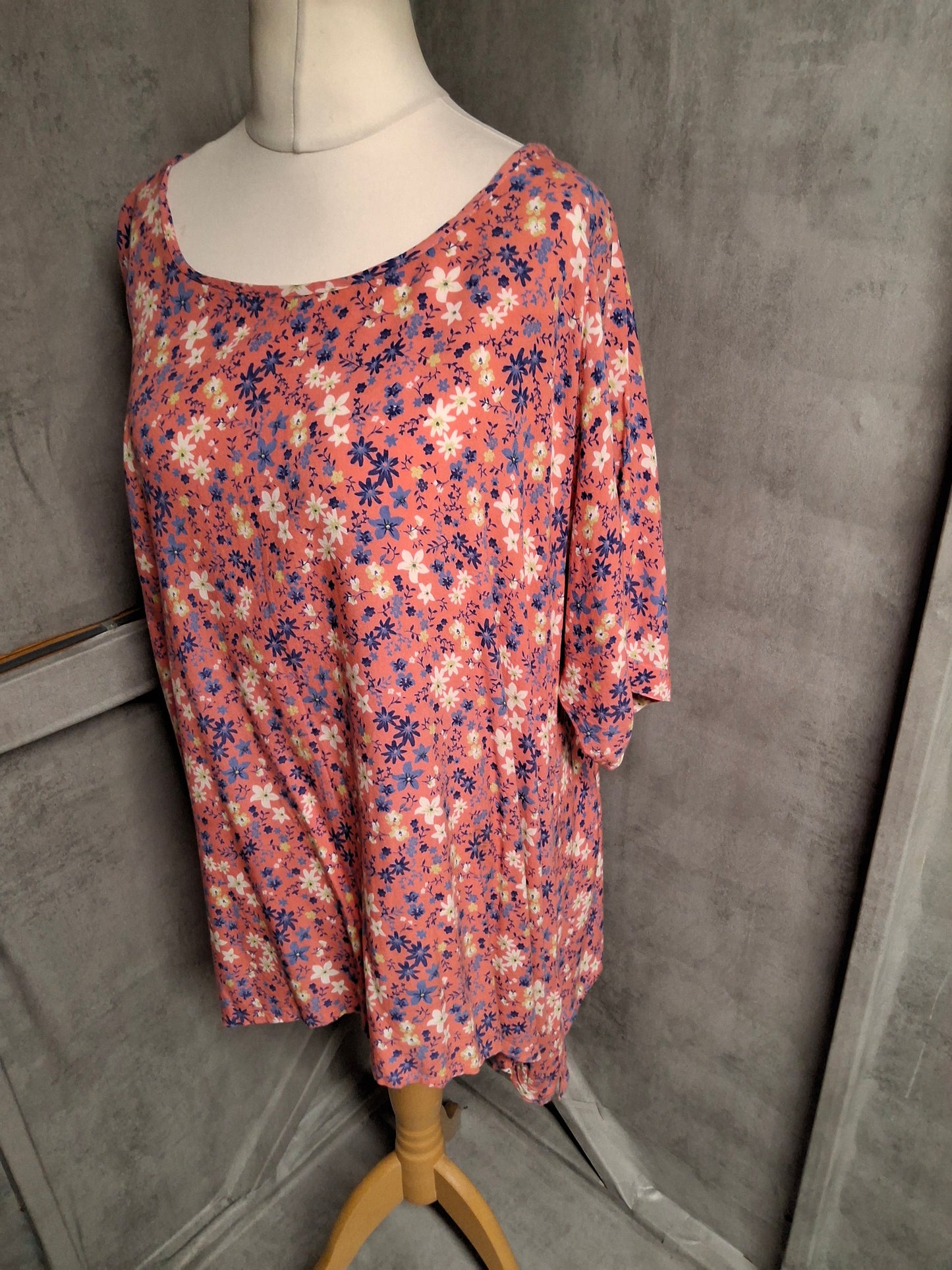 Sugar Crisp Pink Floral Cotton Tunic Top – Size XL (UK size 18/20)