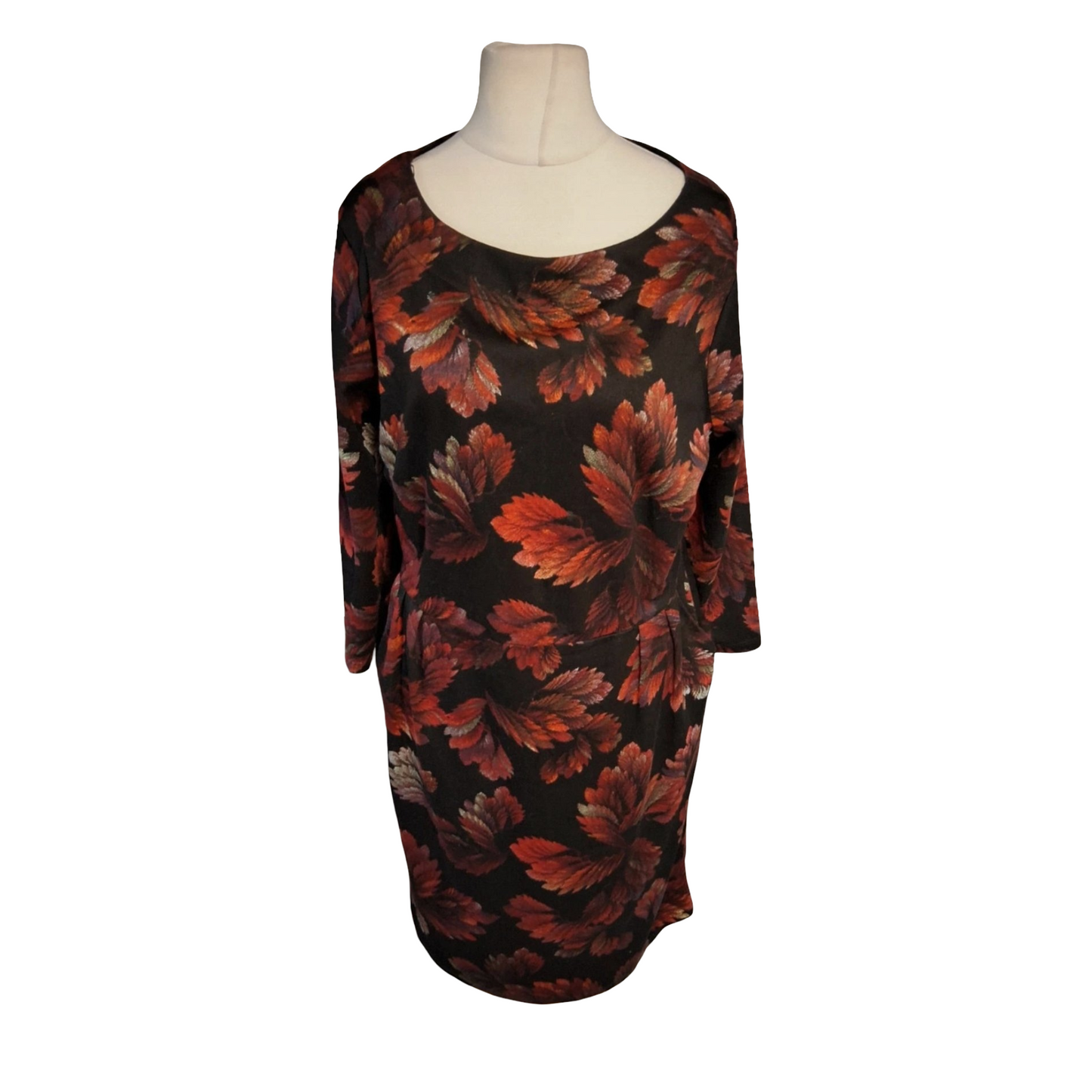 Roman Black & Red Floral Midi Dress ā Long Sleeves, Pockets, Size 18 ā Viscose/Polyester