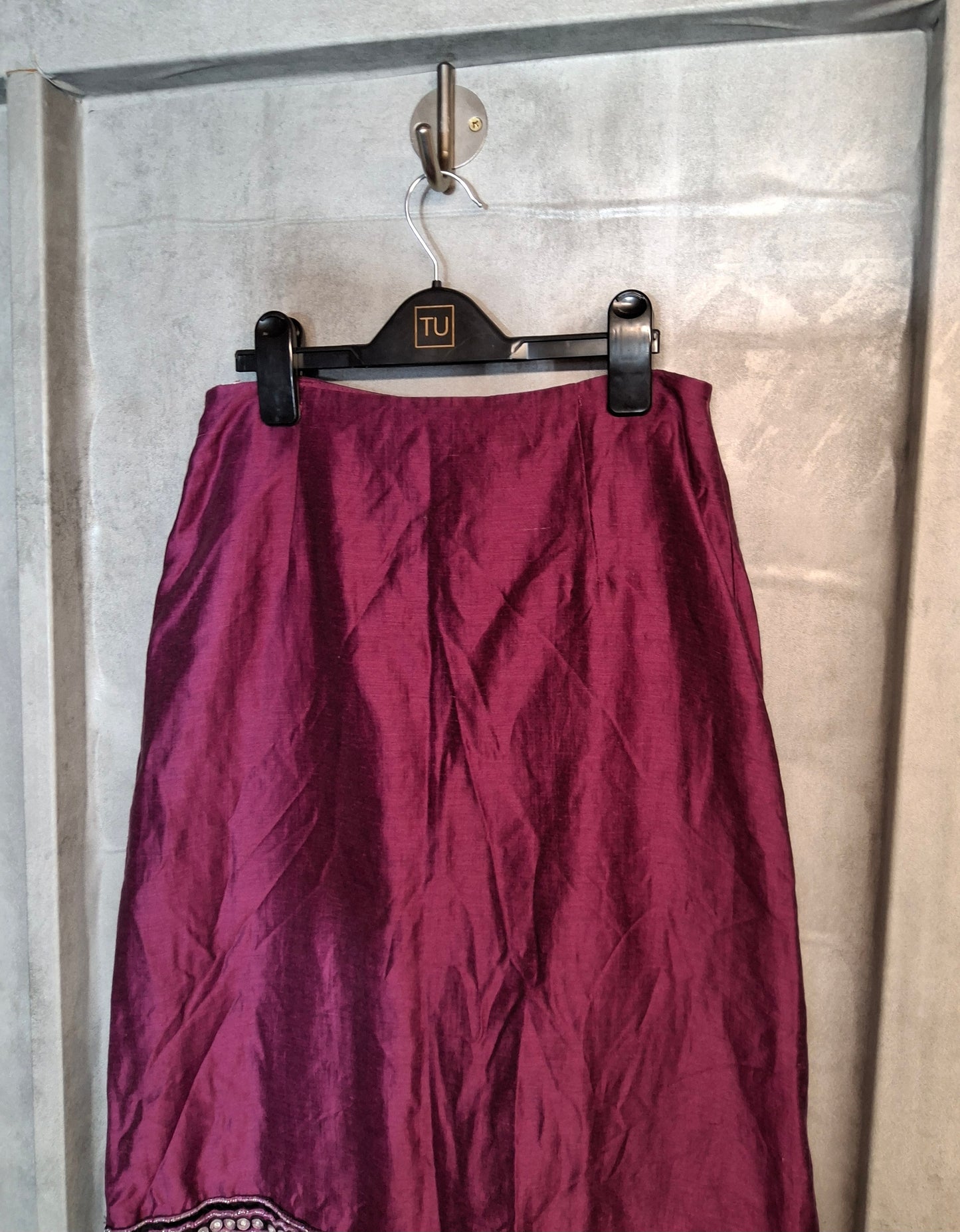 Betty Barclay Deep Purple Vintage Midi Skirt with Beaded Hem β Size 10