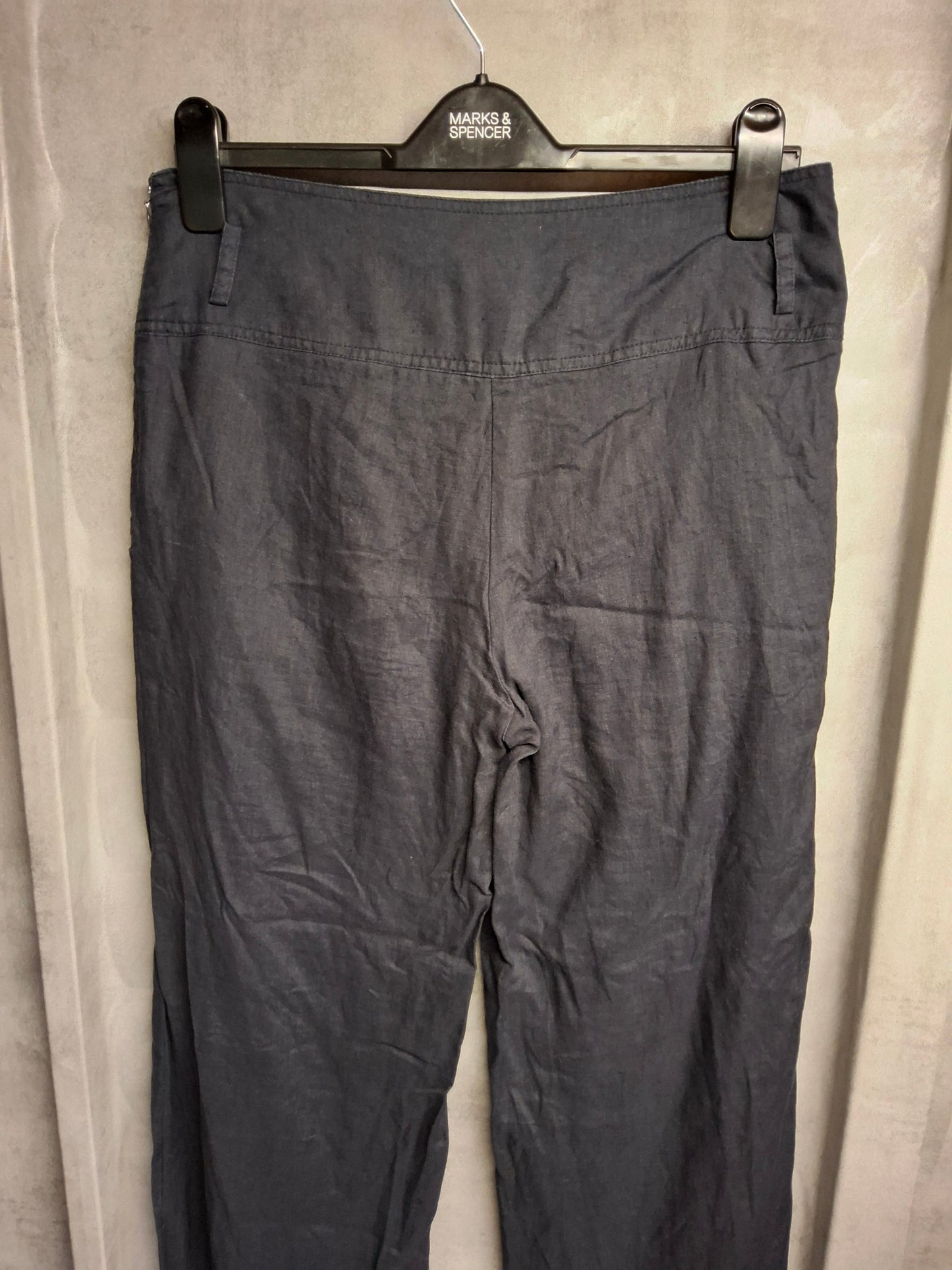 Solar Navy 100% Linen Trousers – Size 12 – Flared Leg & High Waist