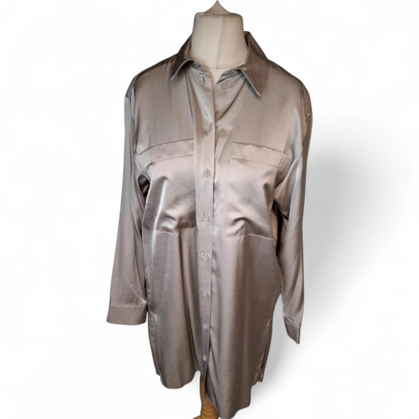 Primark Grey Silky Shirt | Long Sleeve | Size 12 | Smart Casual Workwear | New with Tags