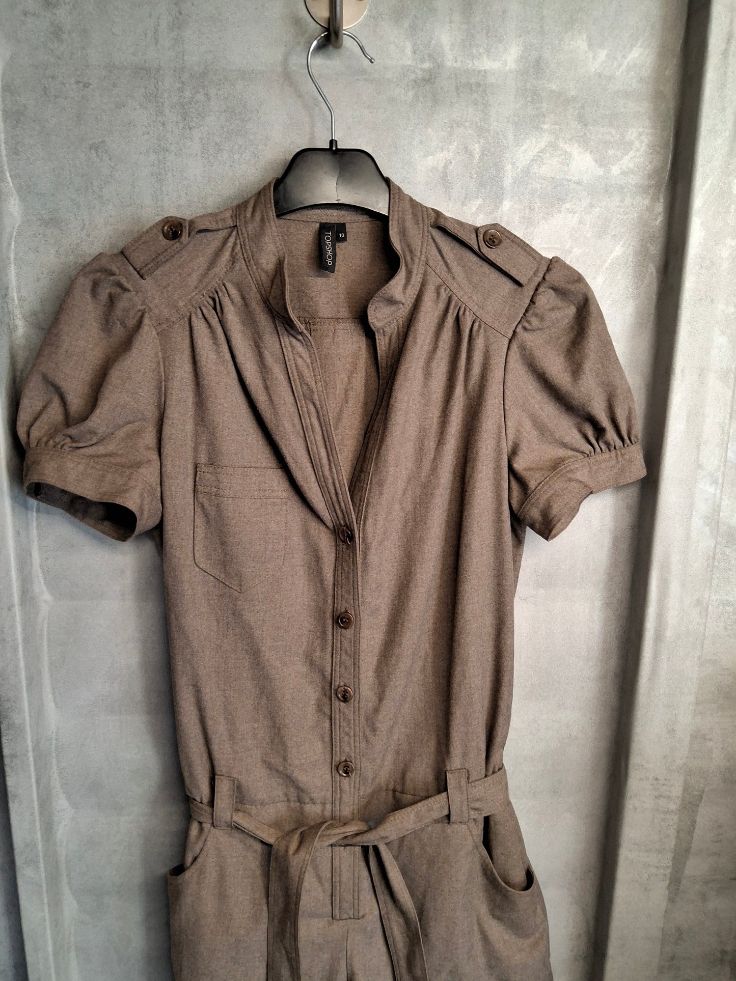 Topshop Light Brown Playsuit – Size 10 – Pockets & Belted Waist