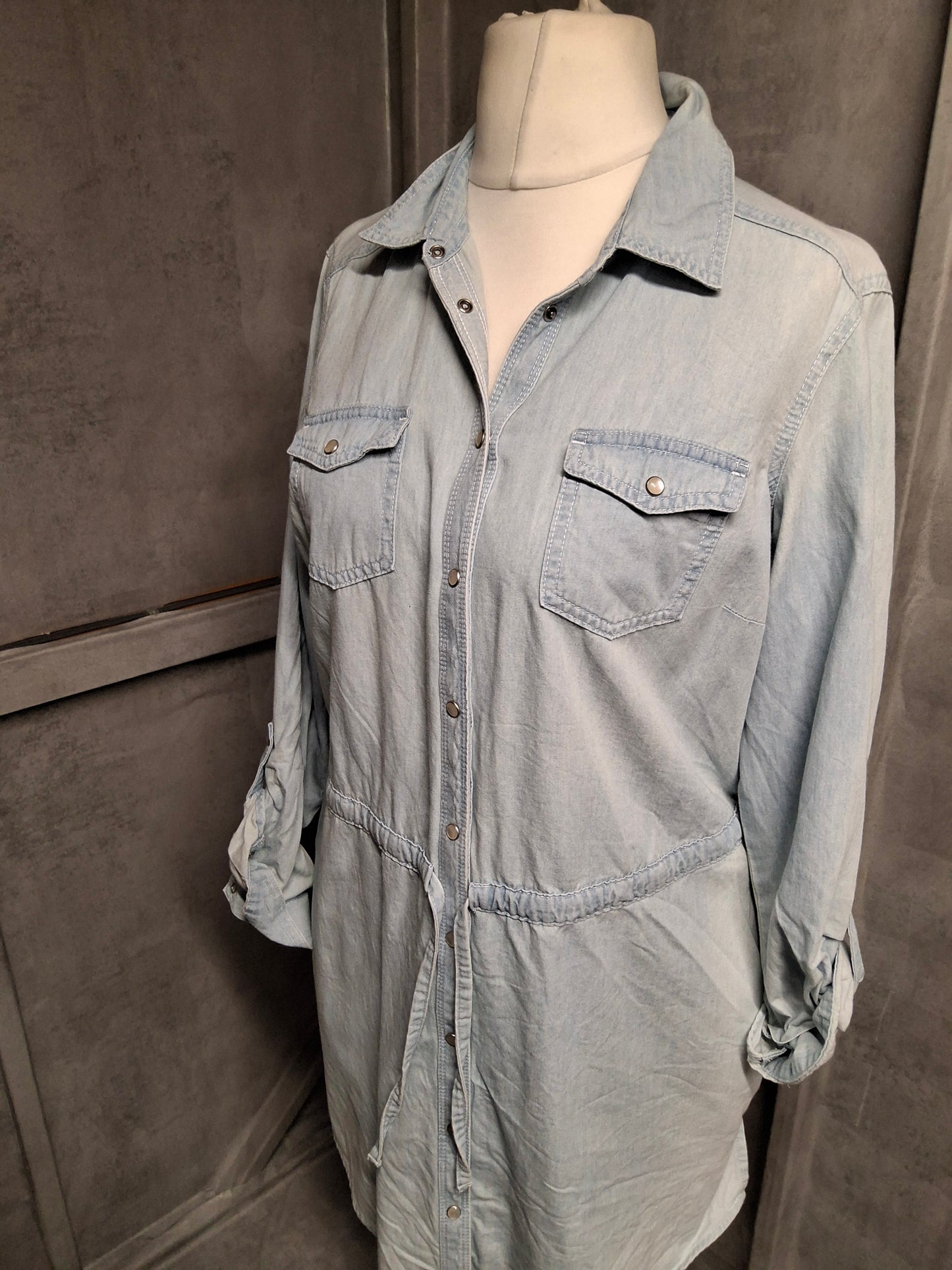 M&S Indigo Denim Shirt Dress β Size 12 β Long Sleeve, Drawstring Waist, 100% Cotton