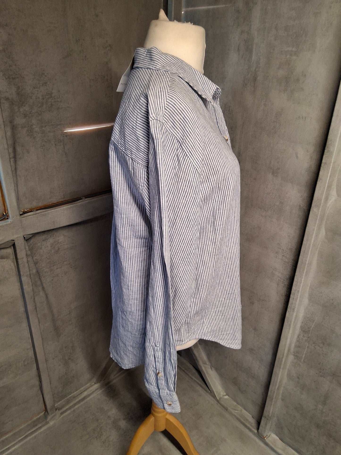 Matalan Blue & White Striped Linen Blend Shirt – Size 12 – BNWT