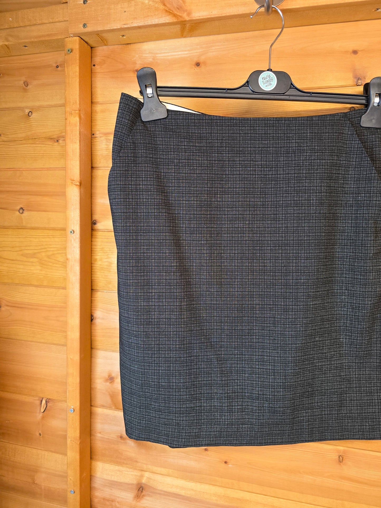 Next Black Checked Work Skirt – Size 10 Regular, Above Knee, Pockets, Back Slit, Lined
