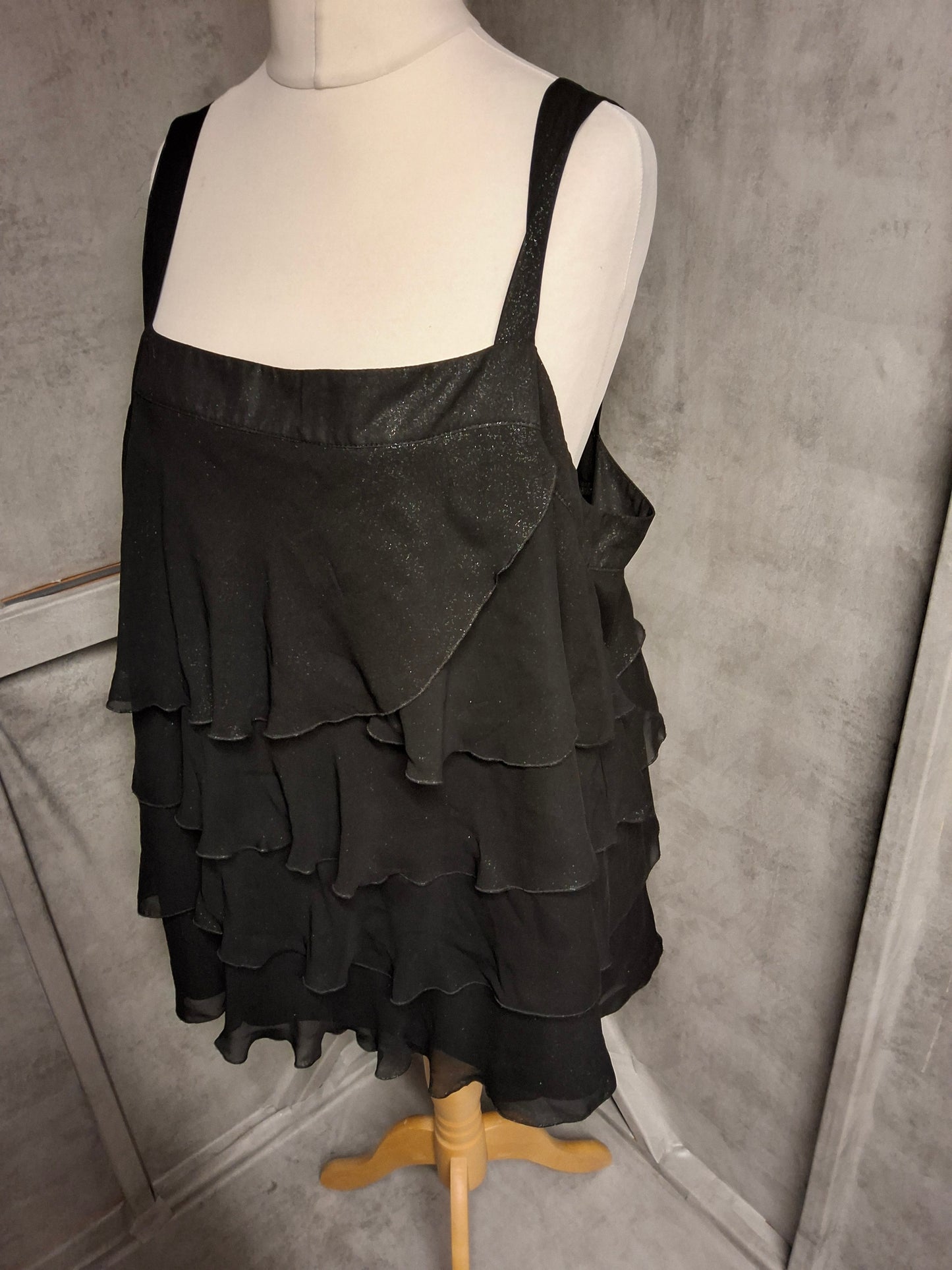 Evans Black Glitter Frill Top – Size 28