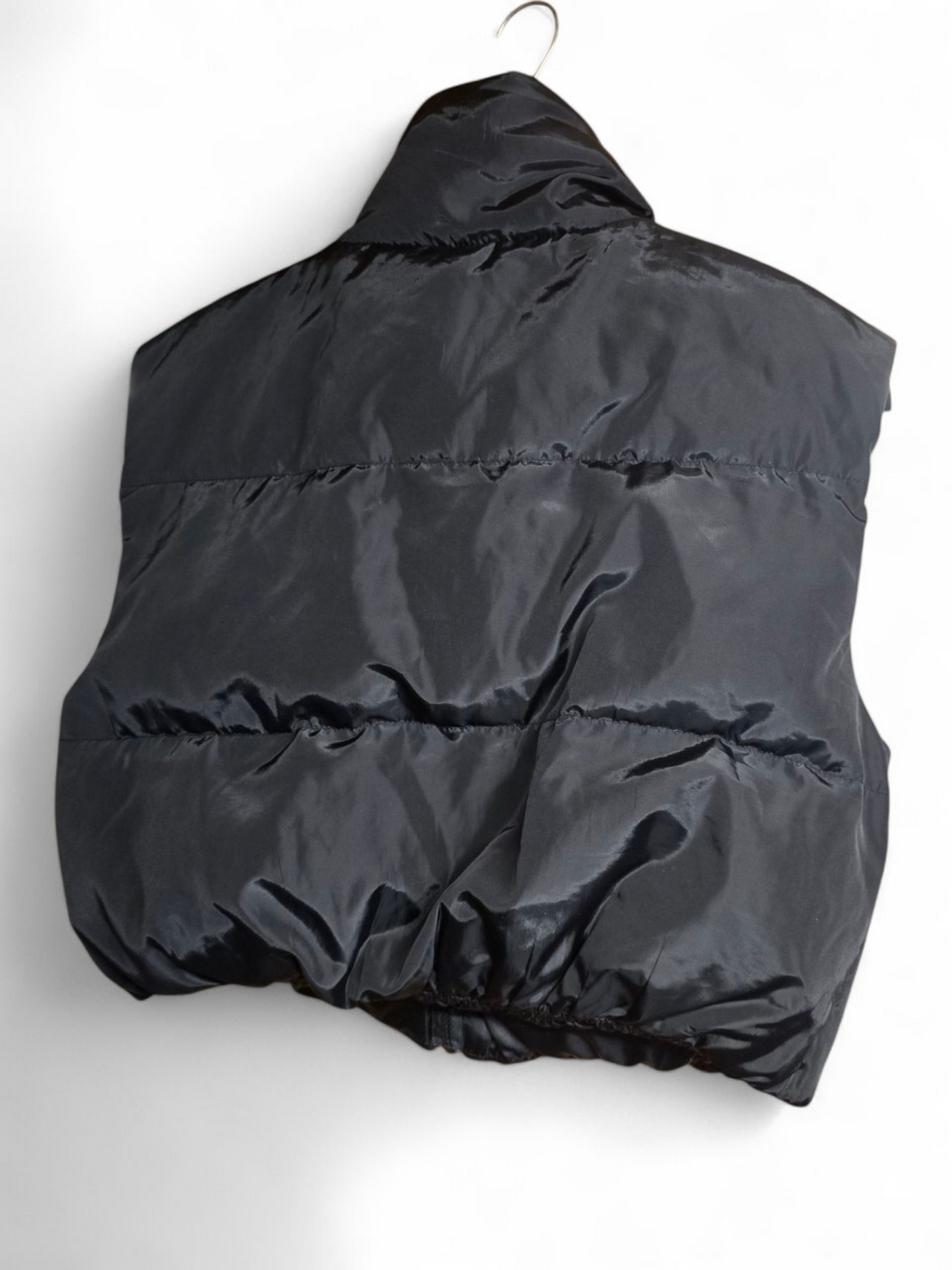 Shein Black Cropped Puffer Gilet | Size M UK 8–10 | Zip Front, Lined, Layering Piece