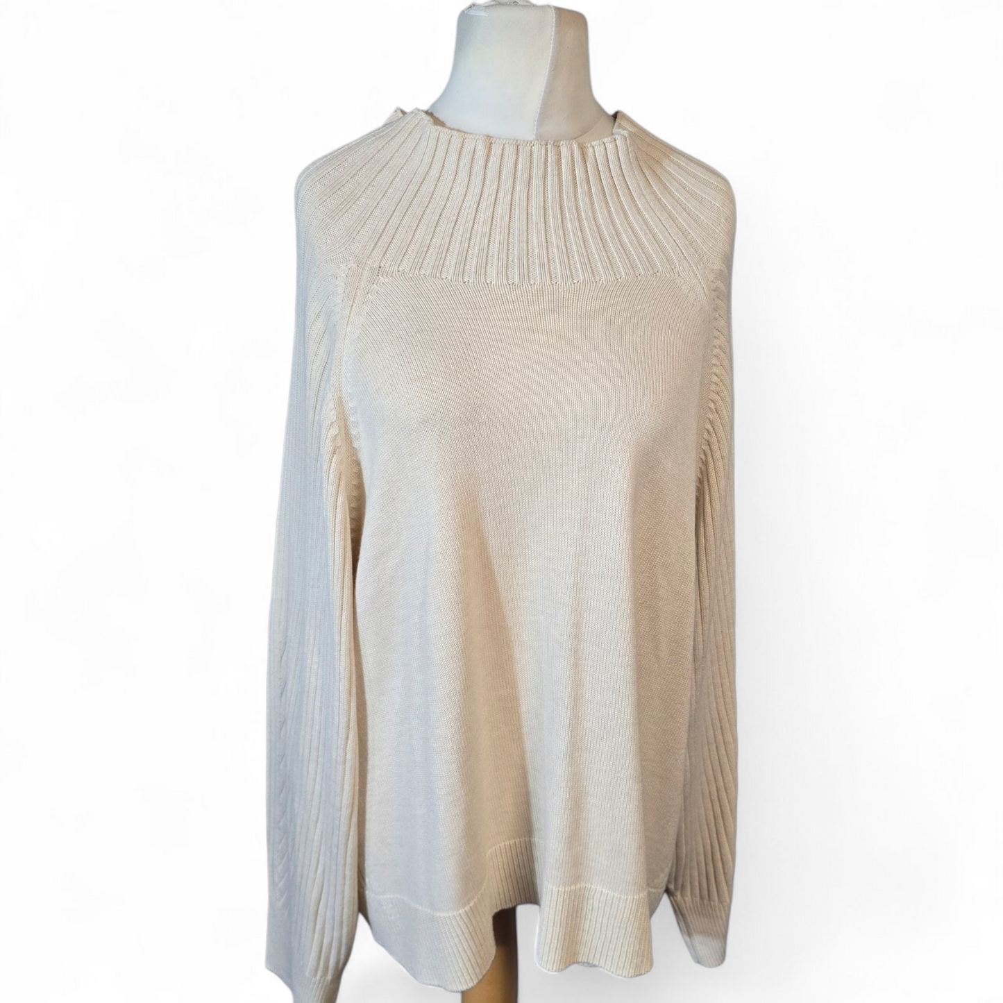 Daily Ritual Cream Ribbed Knit Jumper – Size 3XL (UK 24/26) – High Neck Relaxed Fit