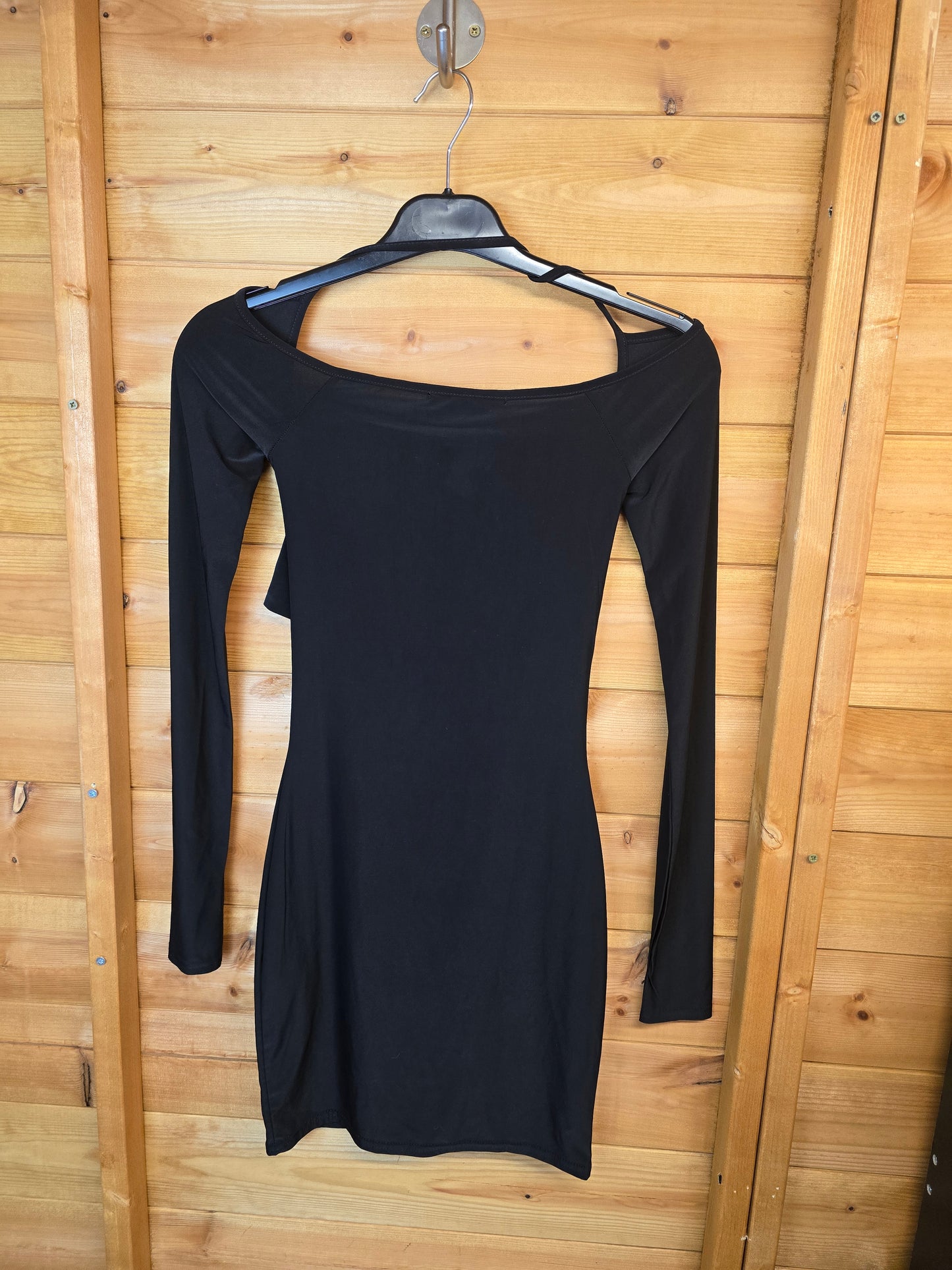 EGO Black Mini Dress Size 6 – Long Sleeves, Knotted Front, Bodycon Style, New with Tags