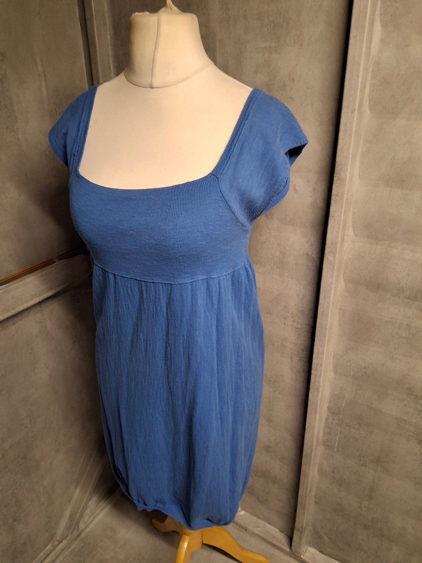 Zara Knit Blue Square Neck Dress β Size M (UK size 10/12) β Tie Back & Short Sleeve