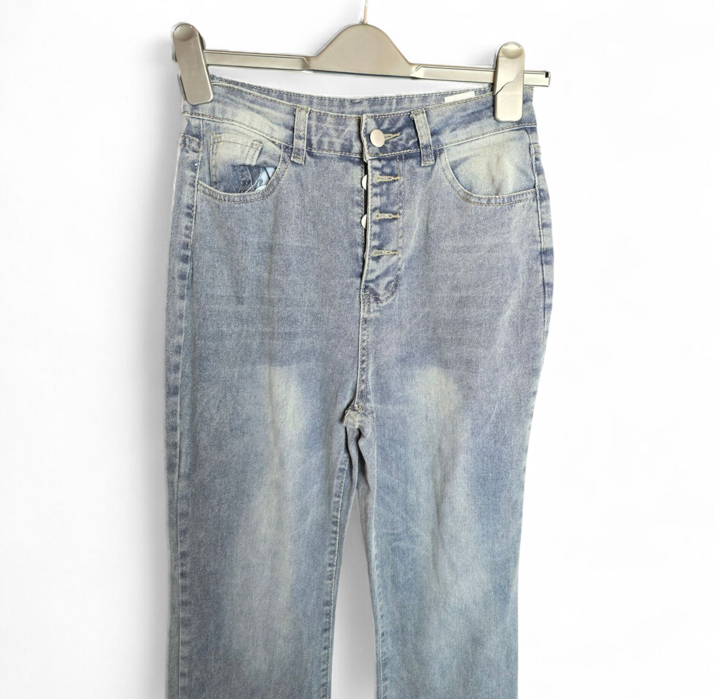 Light blue/grey high waisted flared jeans small size 6/8