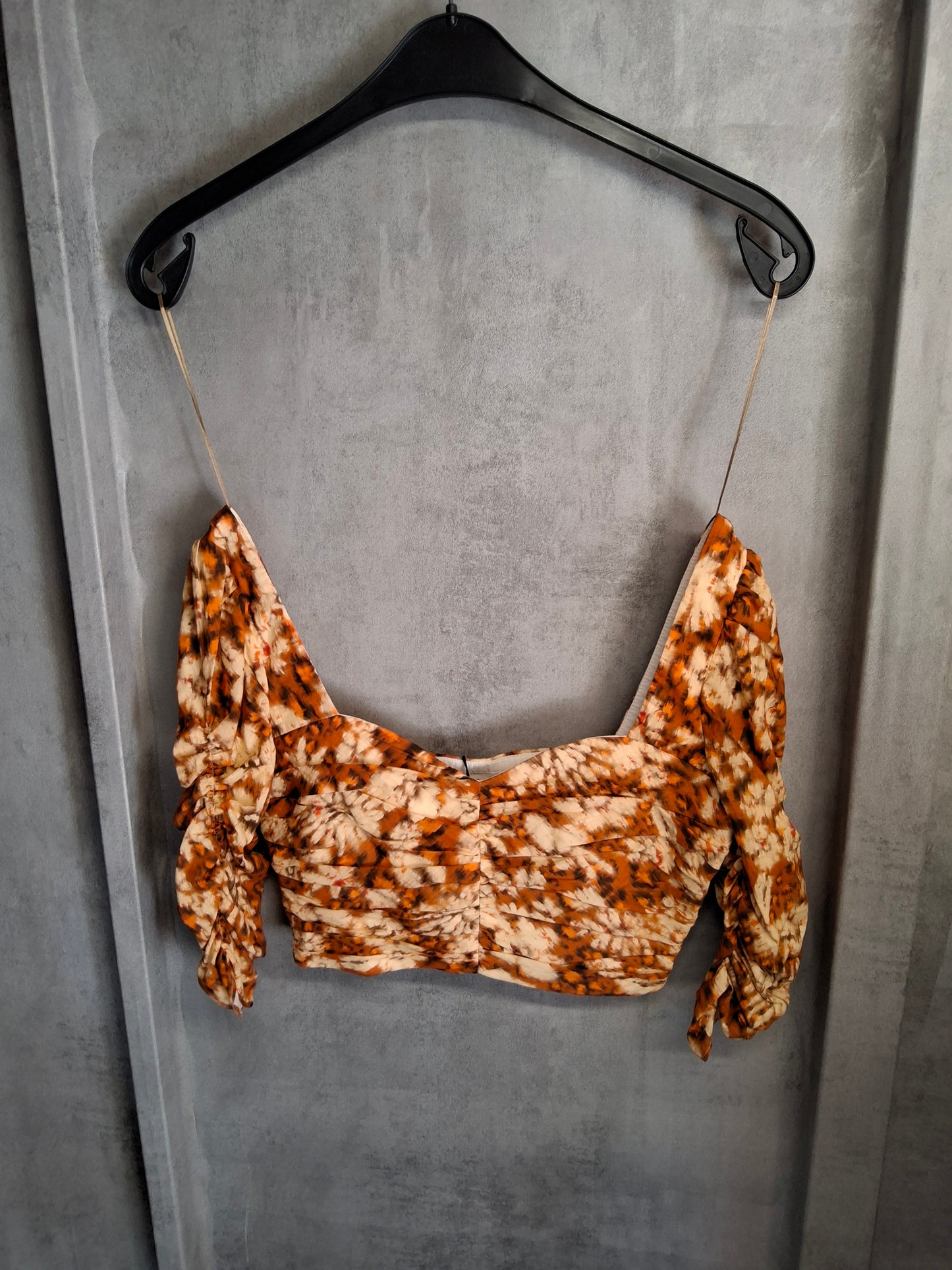 Zara Orange & Cream Animal Print Puff Sleeve Crop Top β Size 8/10 β NWT