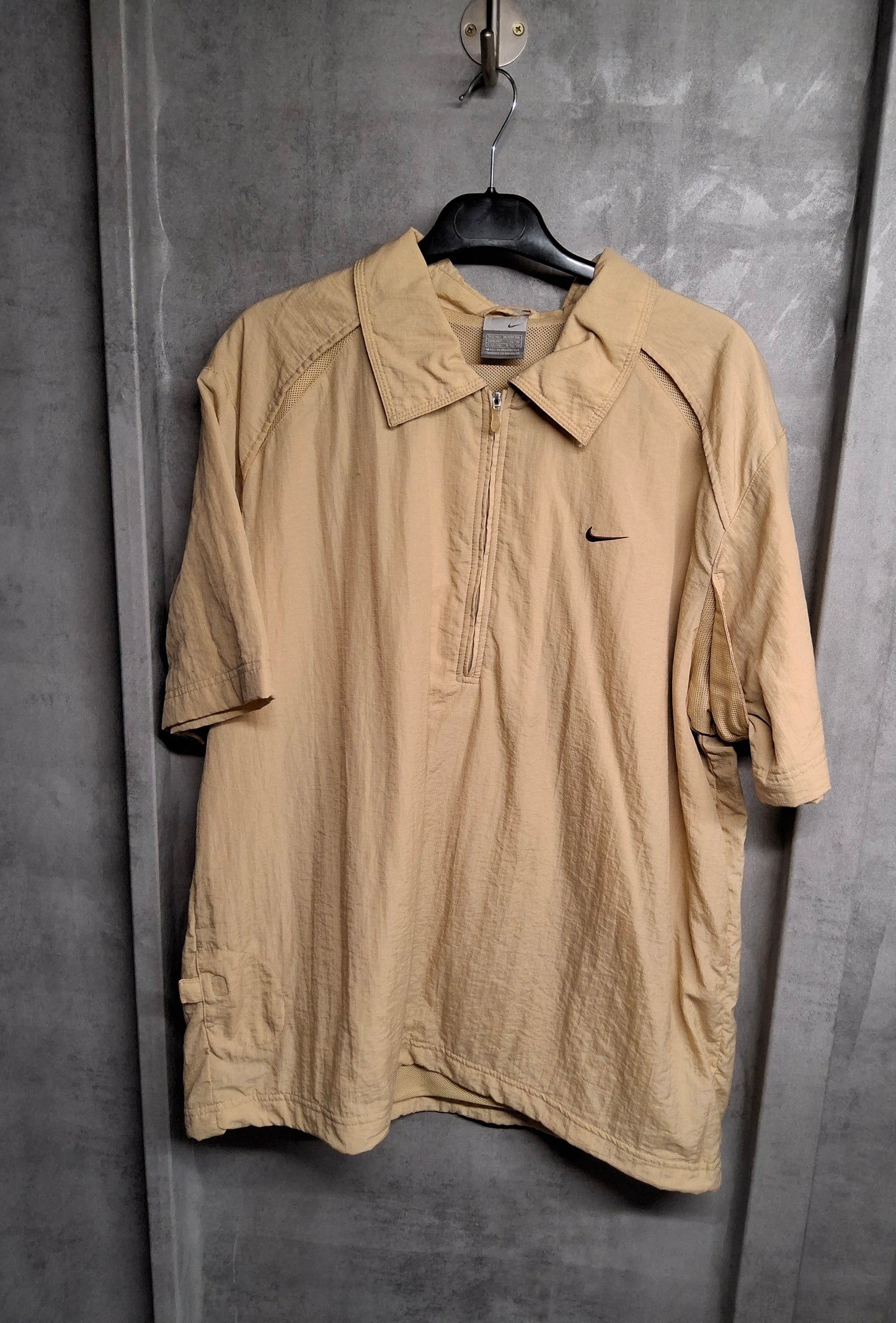 Men's Vintage 90s Y2K Nike Track Jacket – Beige, XL, 1/4 Zip, Short Sleeve, Logo, Retro Streetwear