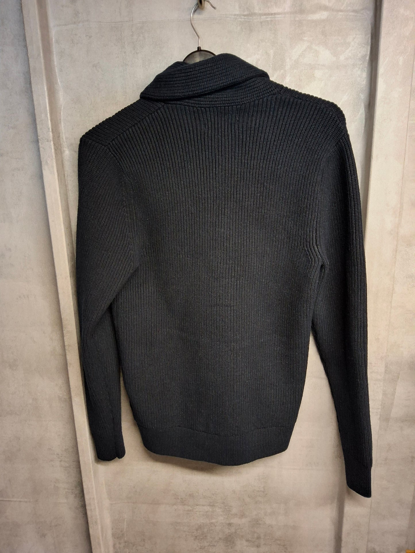 M&S Men’s Navy Knit Cardigan – Shawl Collar, Pockets – Size Small