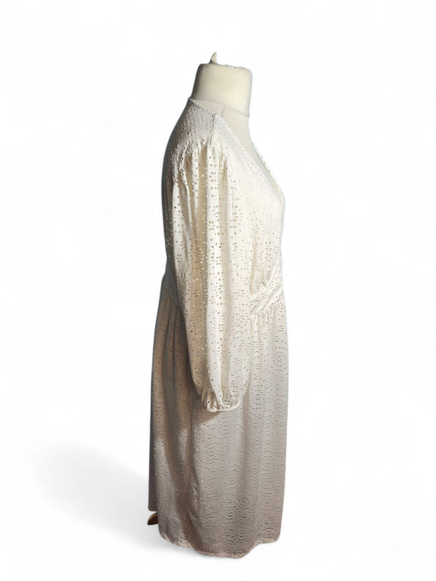 River Island Plus White Crochet Maxi Dress – Size 22, Long Sleeve, V-Neck, Lined, Sheer Detail