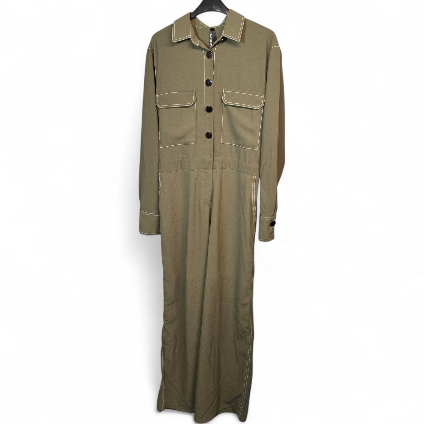 Elli White Khaki Green Utility Jumpsuit β Size L (UK size 12) β Flared Leg & Chest Pockets