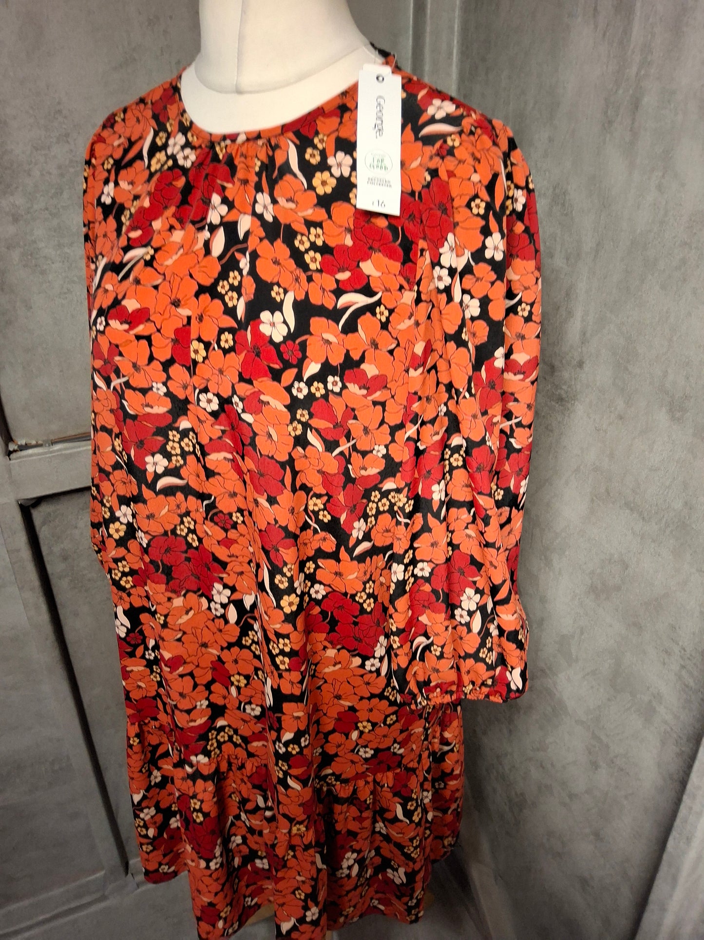 George Black & Red Floral Frill Dress – Size 12 NWT Floaty Perfection