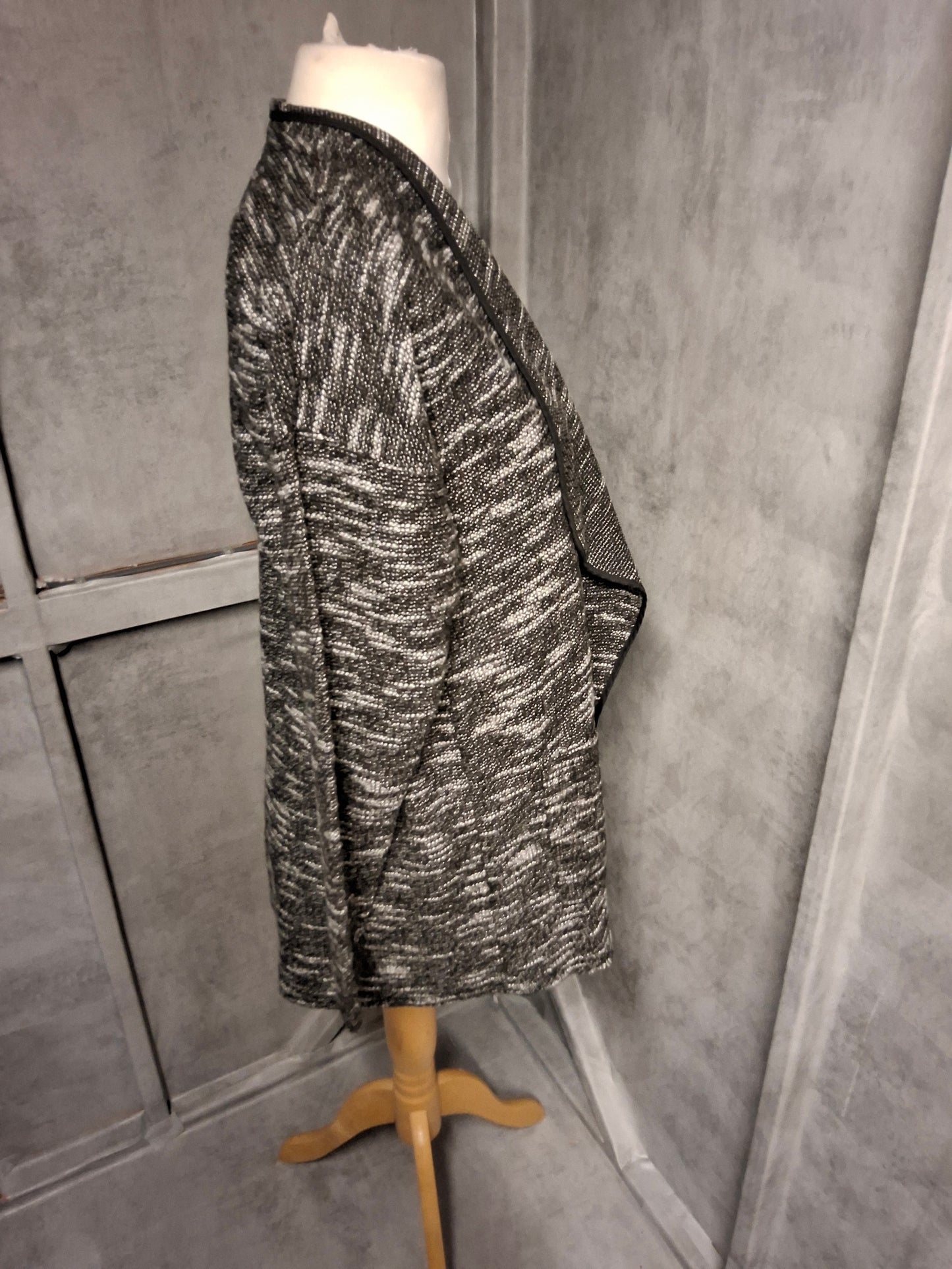 Matalan Black & White Marled Waterfall Cardigan – Size Small