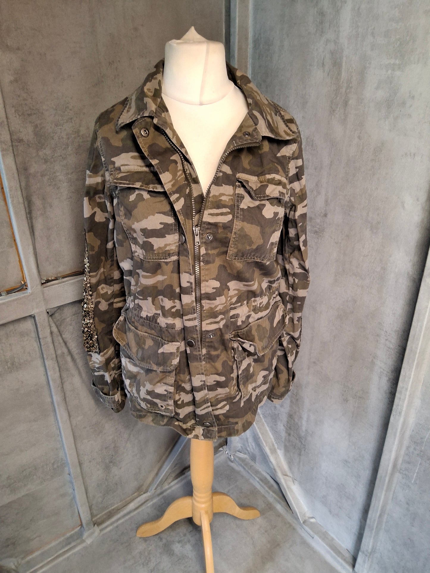 Next Camo Sequin Utility Jacket – 100% Cotton – Zip Front – Size 12