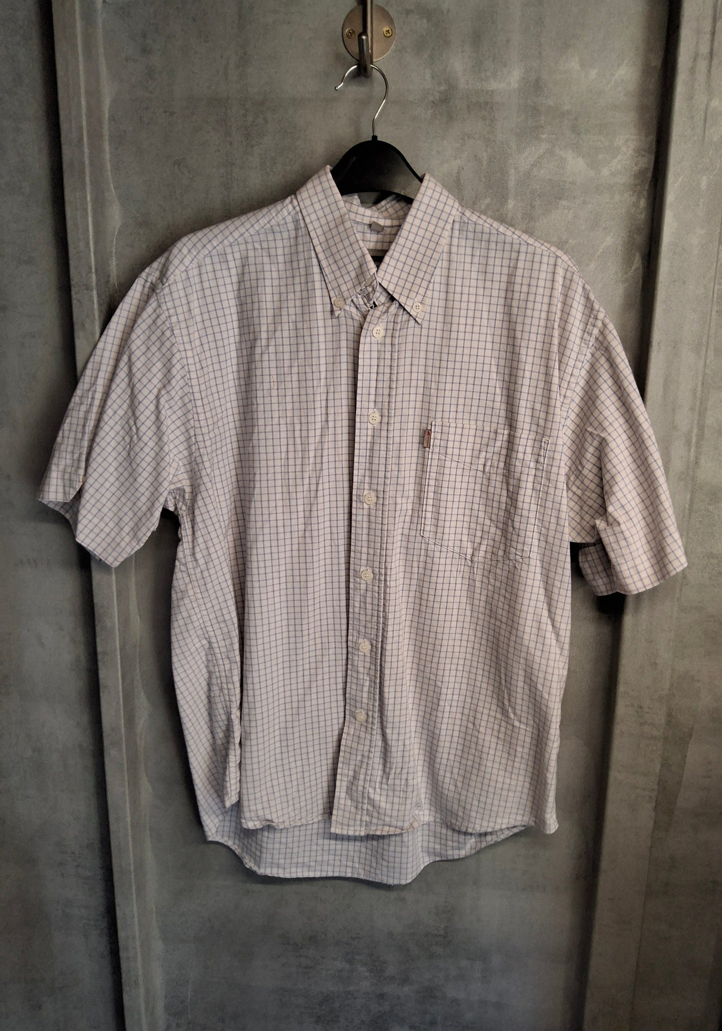 Men's Vintage 90s Lee Cooper purple & blue checked short sleeved shirt 15"