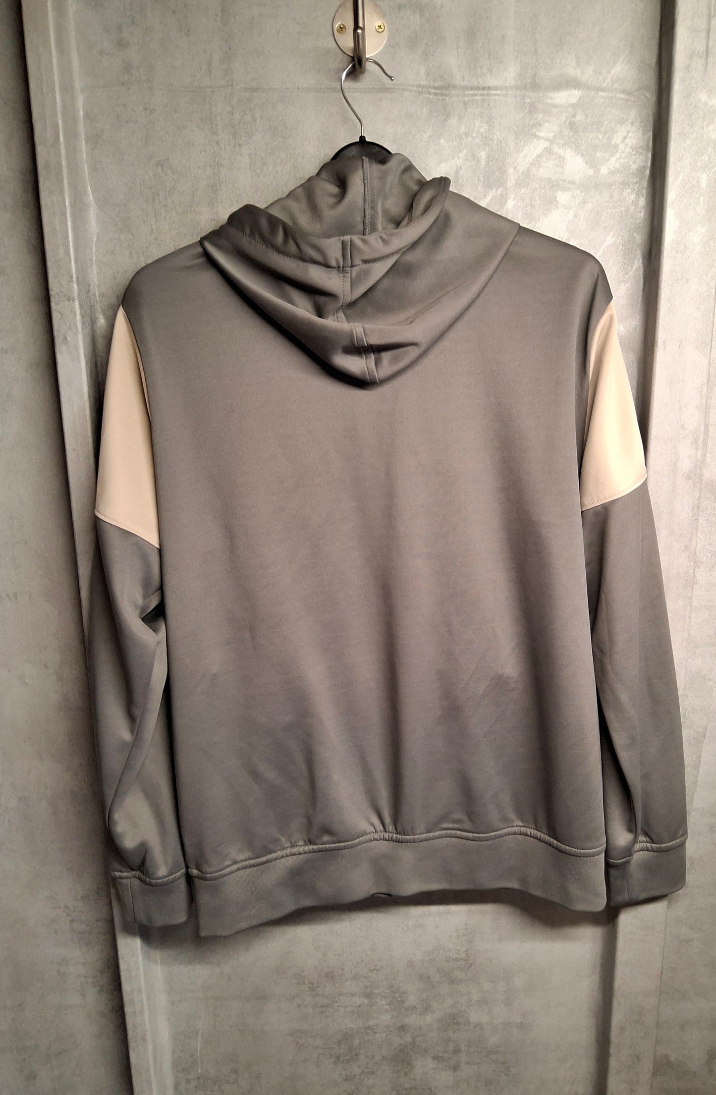 Luke Men’s Grey Beige & Burgundy Zip Up Hoodie – XL – Drawstring Hood & Zipped Pockets