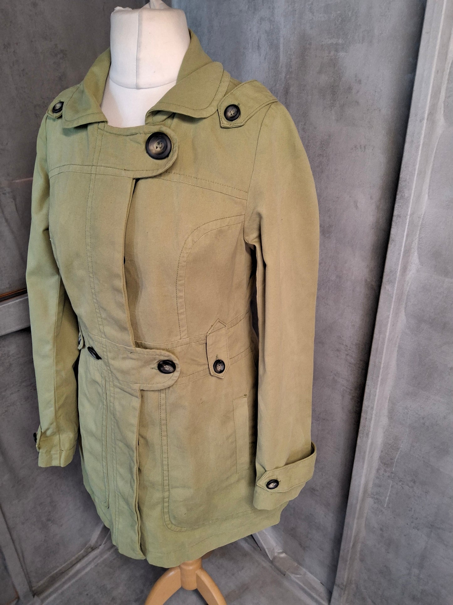 Next Petite Green Pea Coat – Size 12 – 100% Cotton, Lined