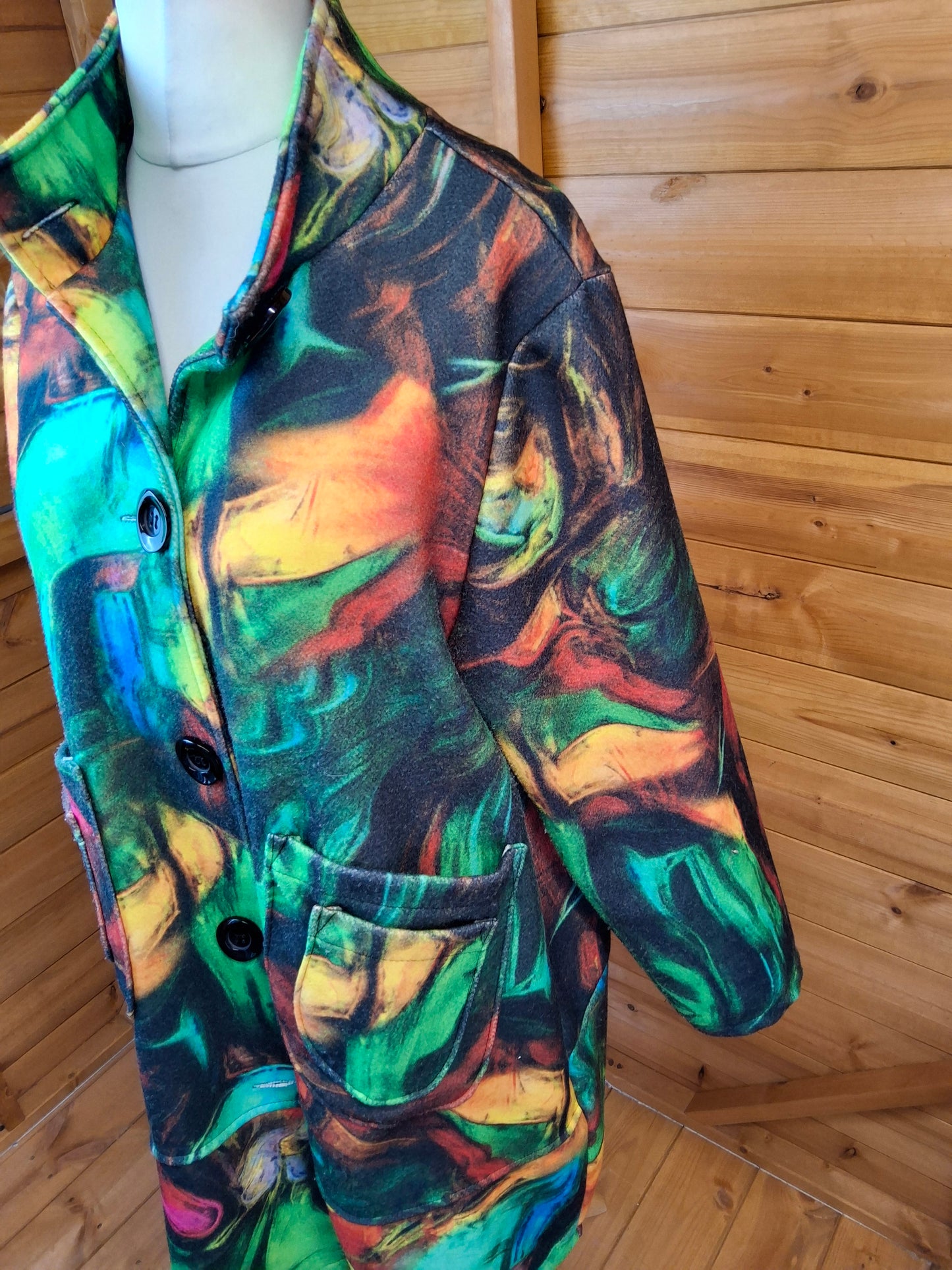 🎨 MB Germany Bold Abstract Print Coat – Wool Blend – Size 2