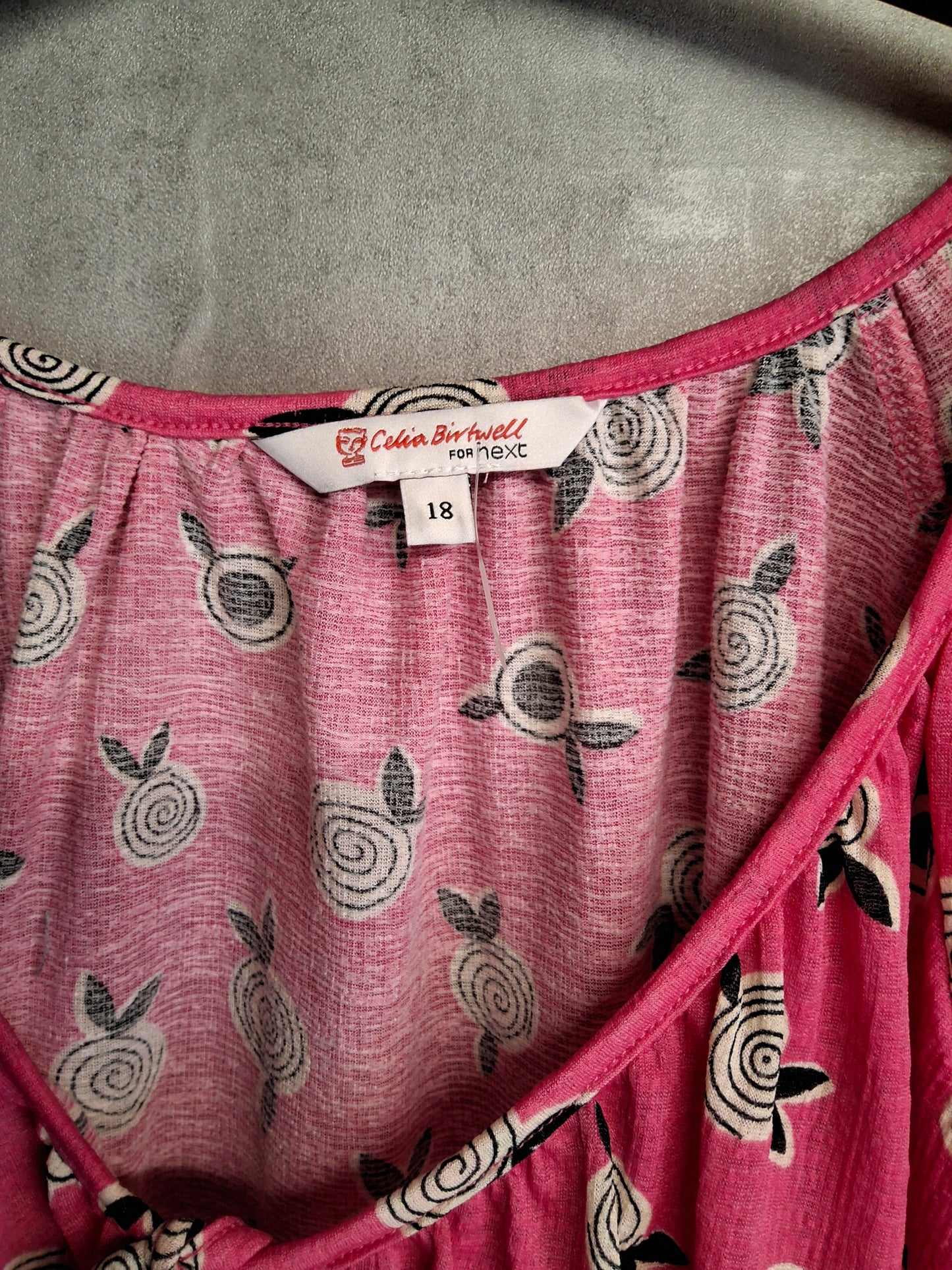 Celia Birtwell for Next Pink ¾ Sleeve Waist Tie Top – Size 18
