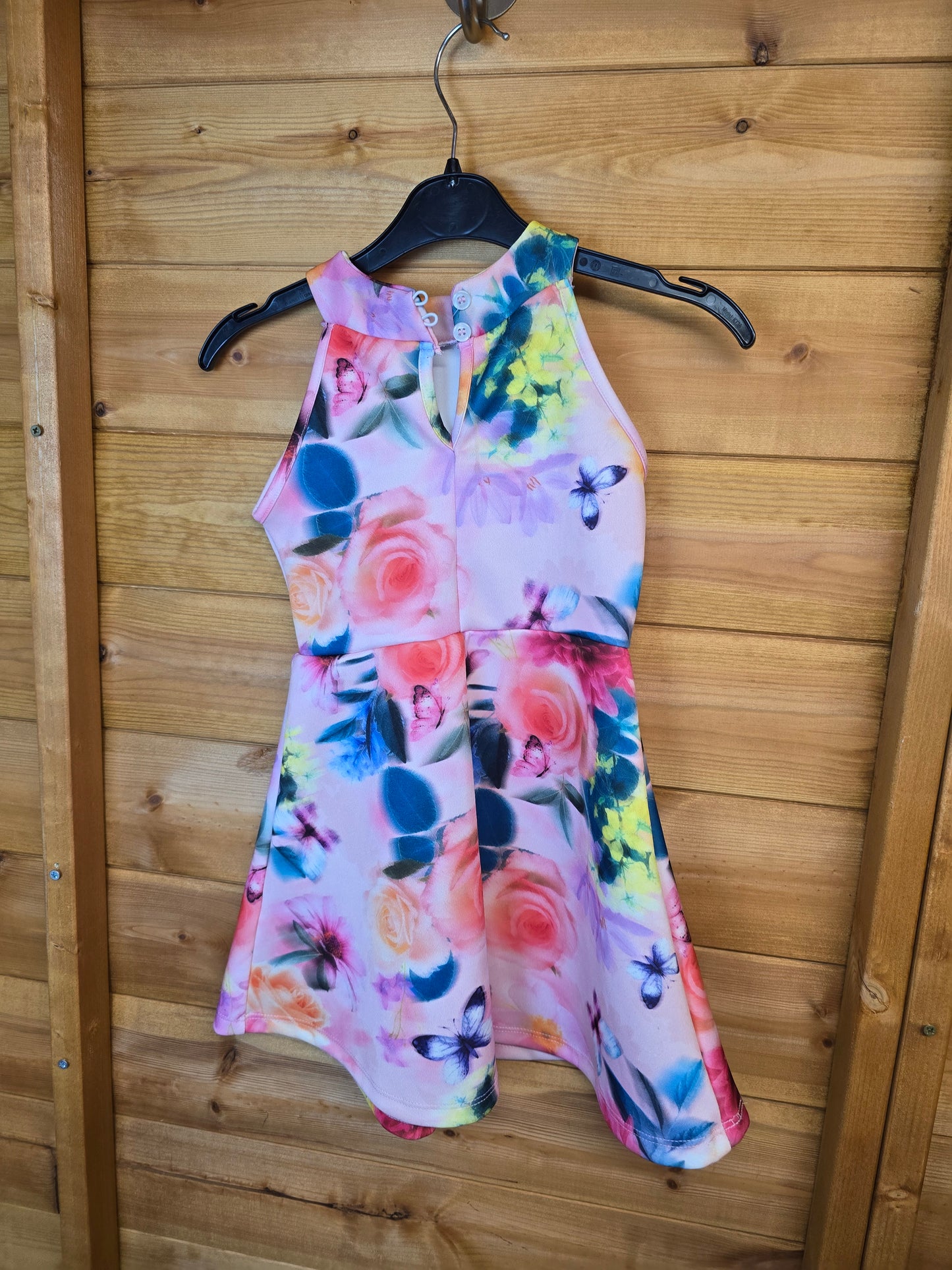 Matalan Girls Pink Floral Sleeveless Dress | Age 4 Years | Button Back Closure