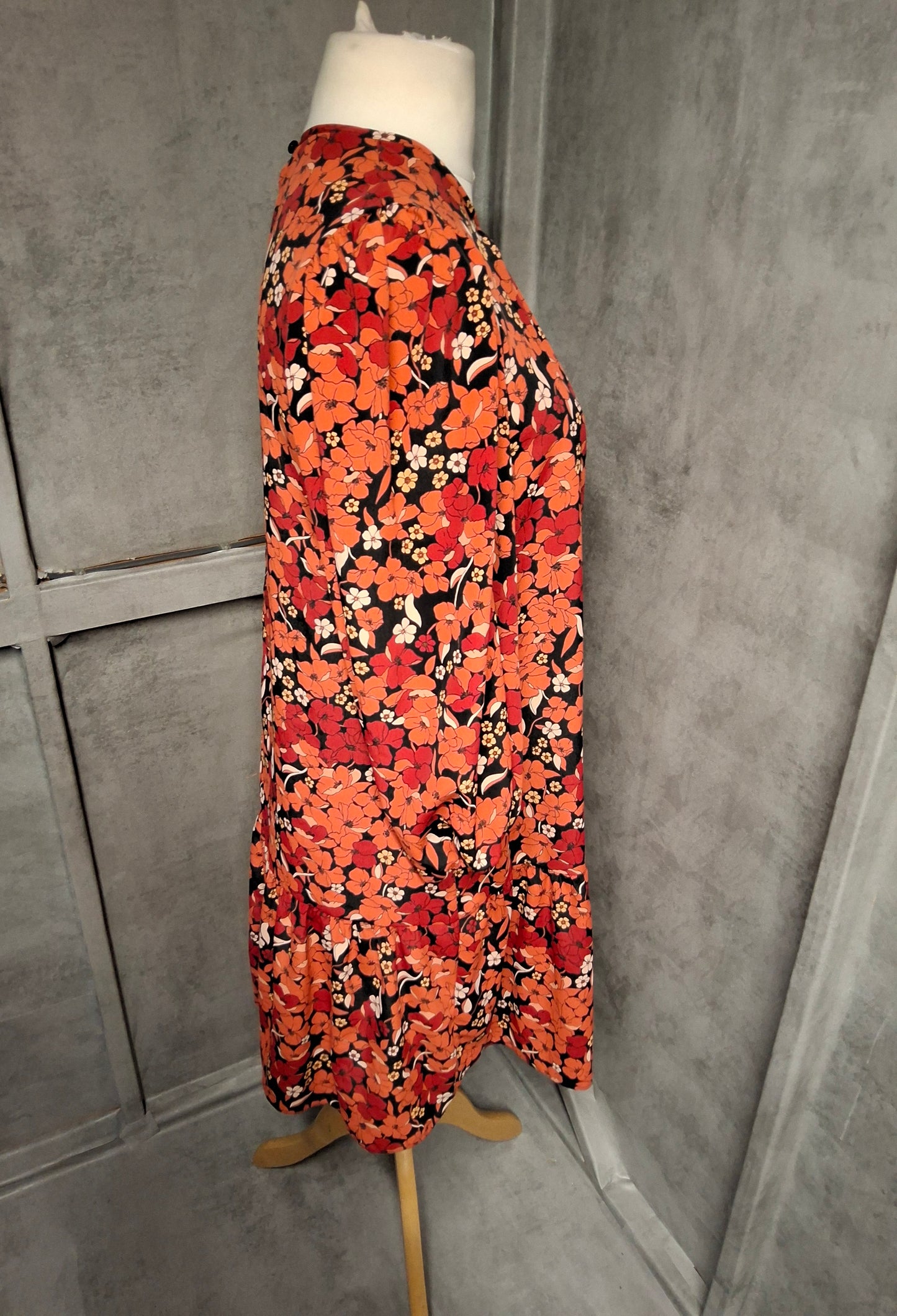 George Black & Red Floral Frill Dress – Size 12 NWT Floaty Perfection