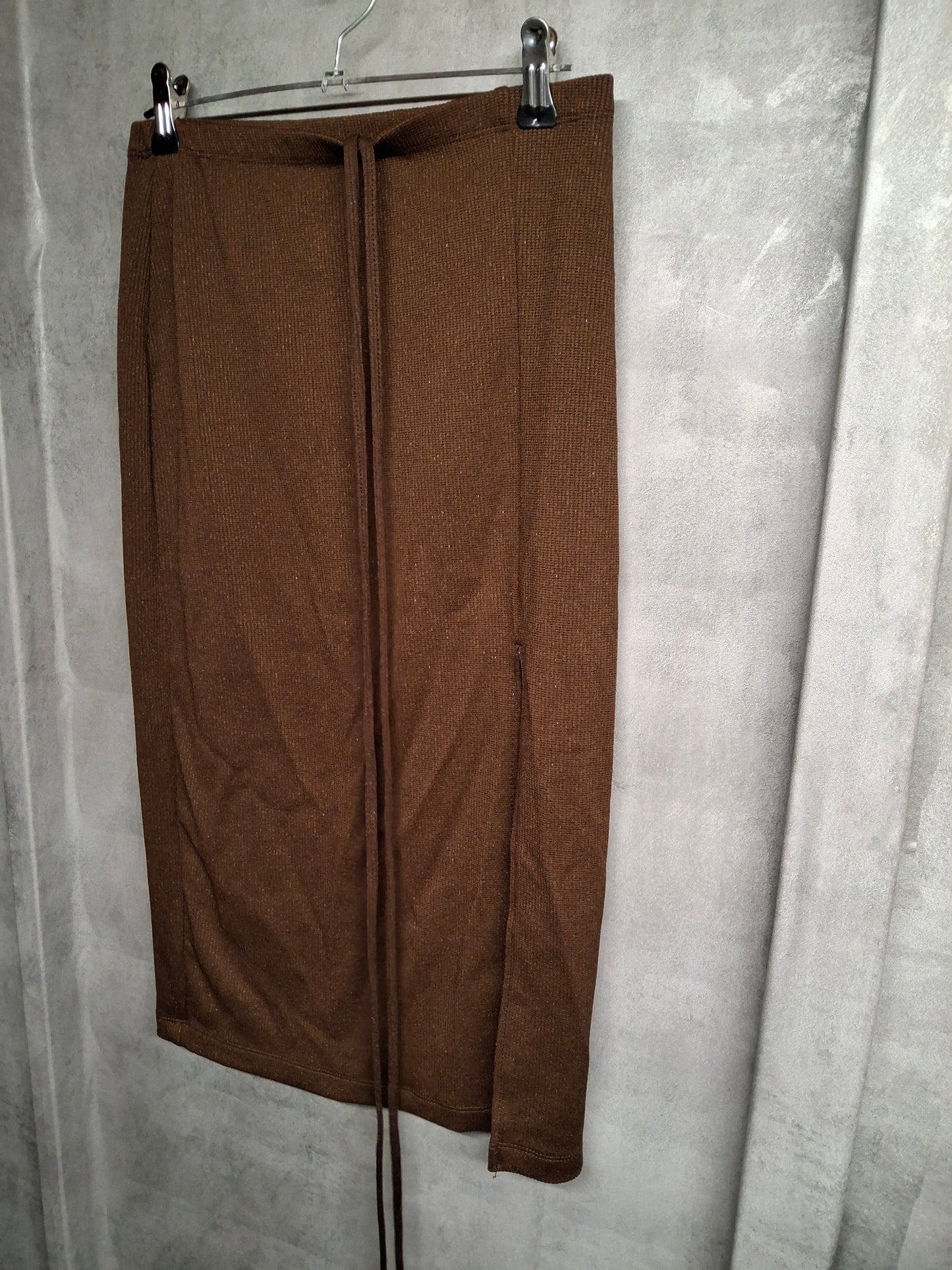 H&M Brown Glitter Bodycon Skirt – Size 8, Knee Length with Tie Detail