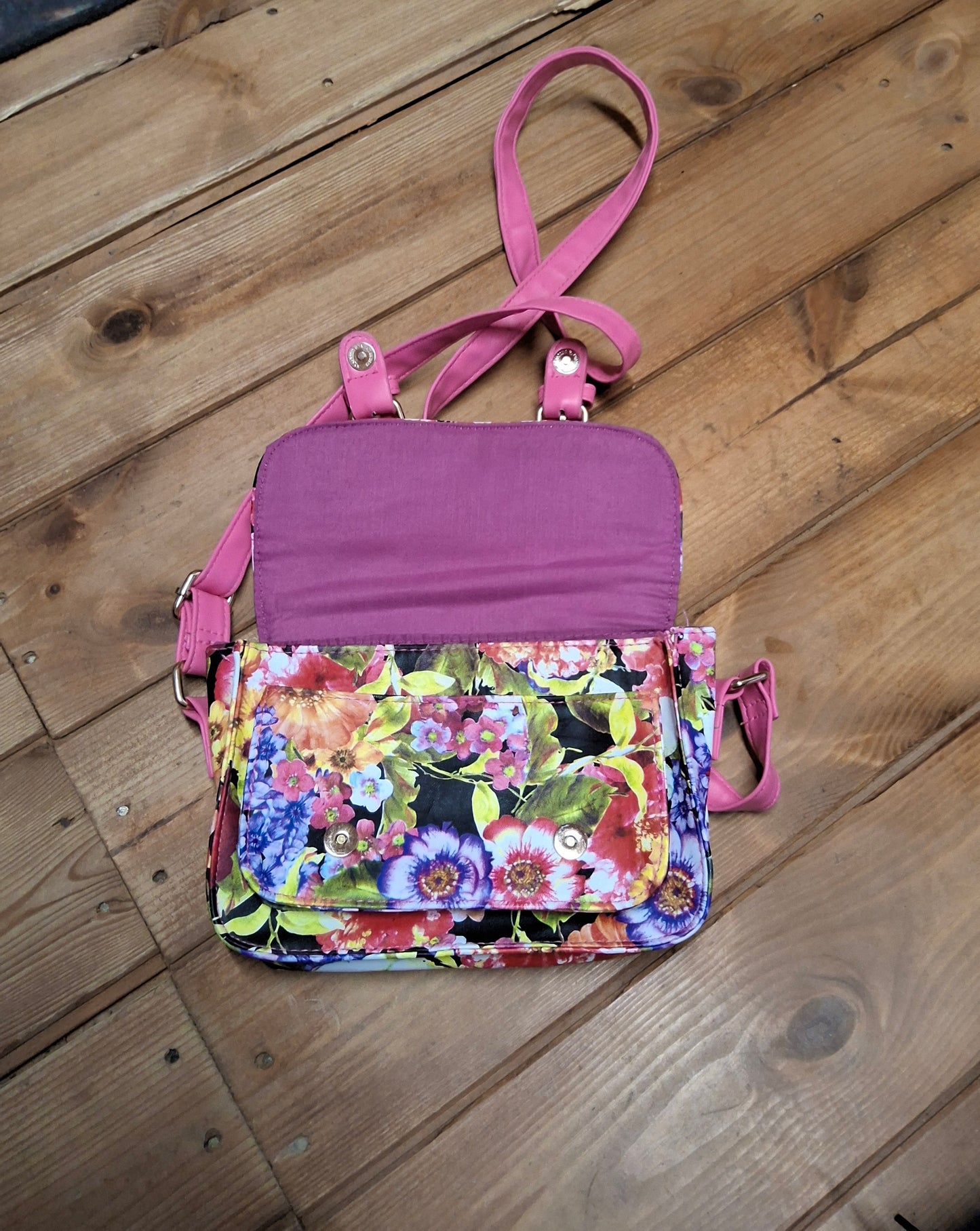 Peacocks Girls Floral Faux Leather Satchel Bag – Adjustable Strap – 20x15cm