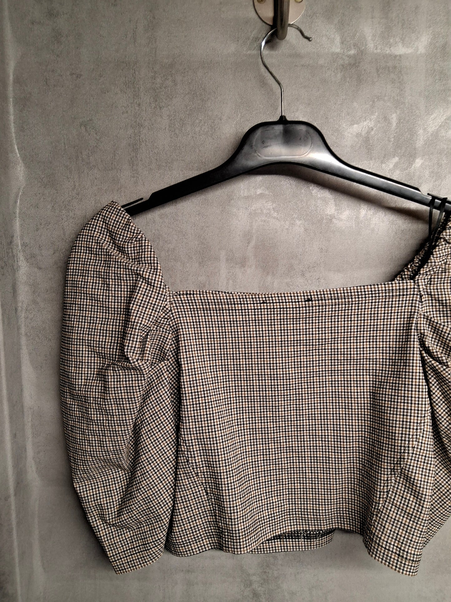 Topshop Check Puff Sleeve Crop Top – Size 10 – Square Neck Sass & Vintage Feels