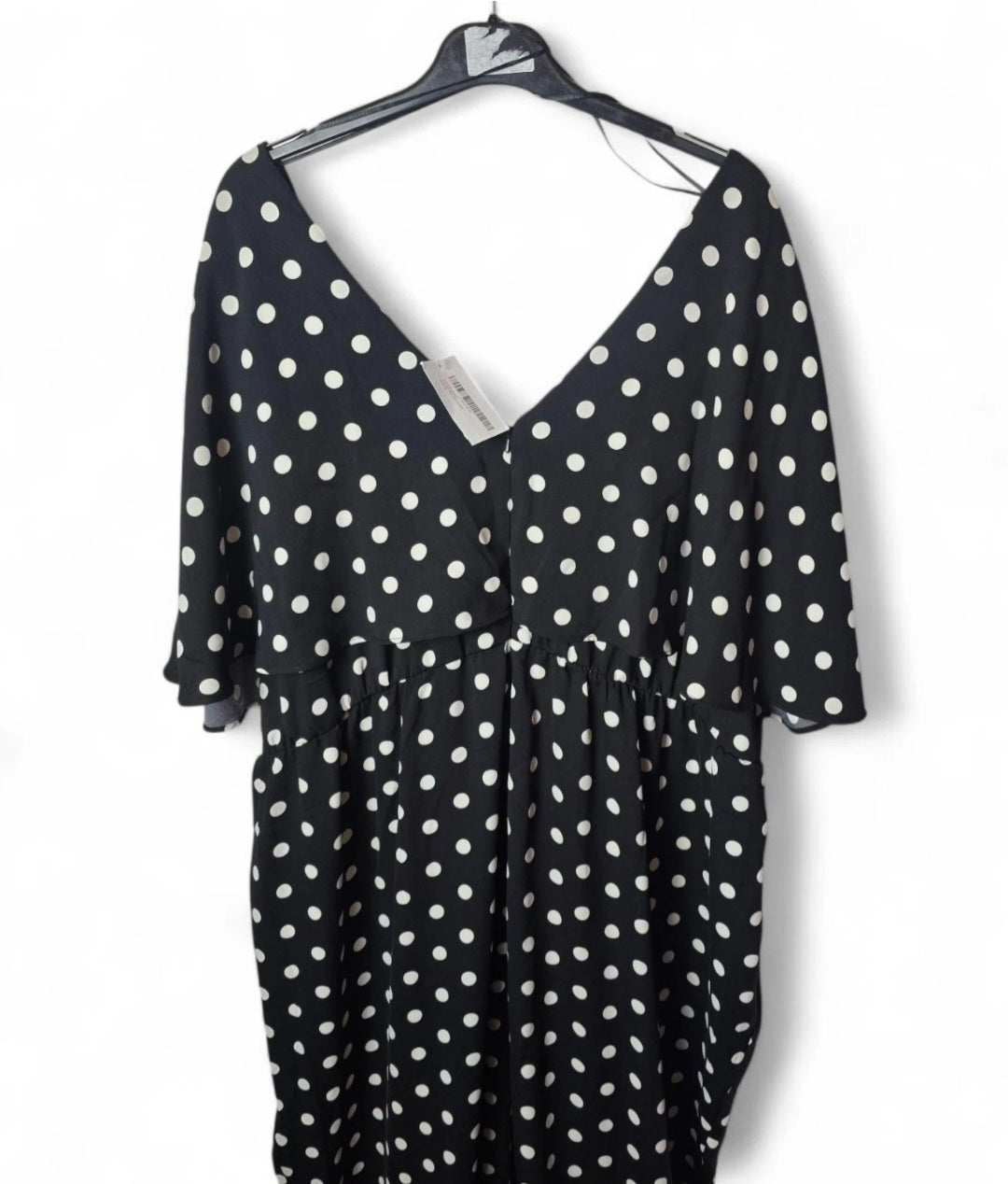 Wallis Black & White Polka Dot Jumpsuit – UK 26, V-Neck, Flutter Sleeves, Wide Leg, Tie Detail