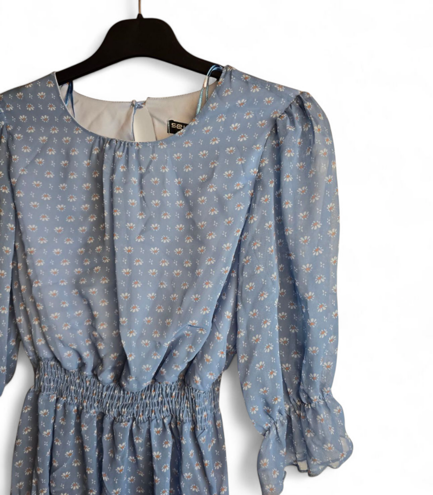 Select light blue floral 3/4 sleeve peplum top size 8 New