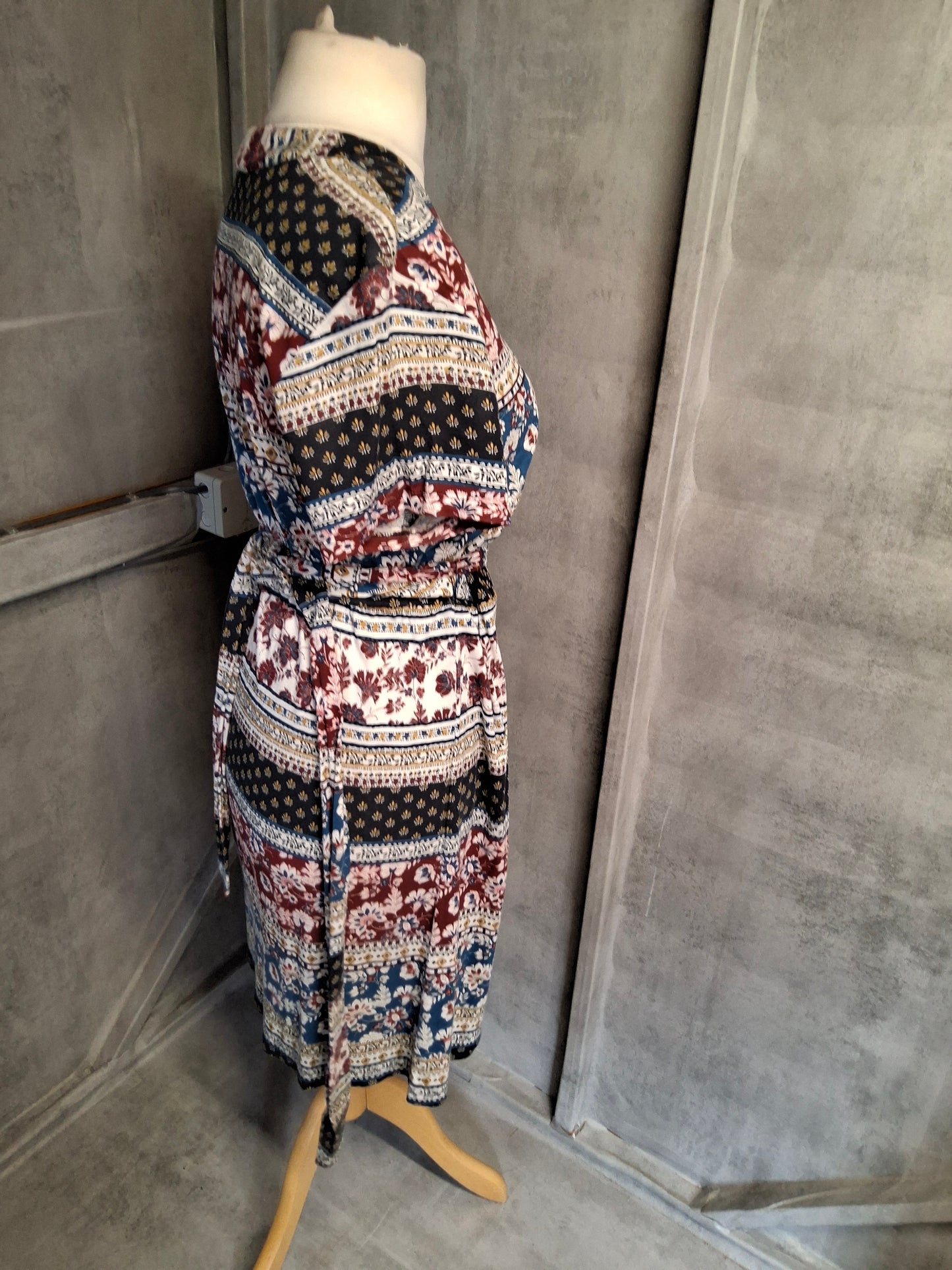 FatFace Mixed Floral Stripe Midi Dress β Size 14 β Boho Cool