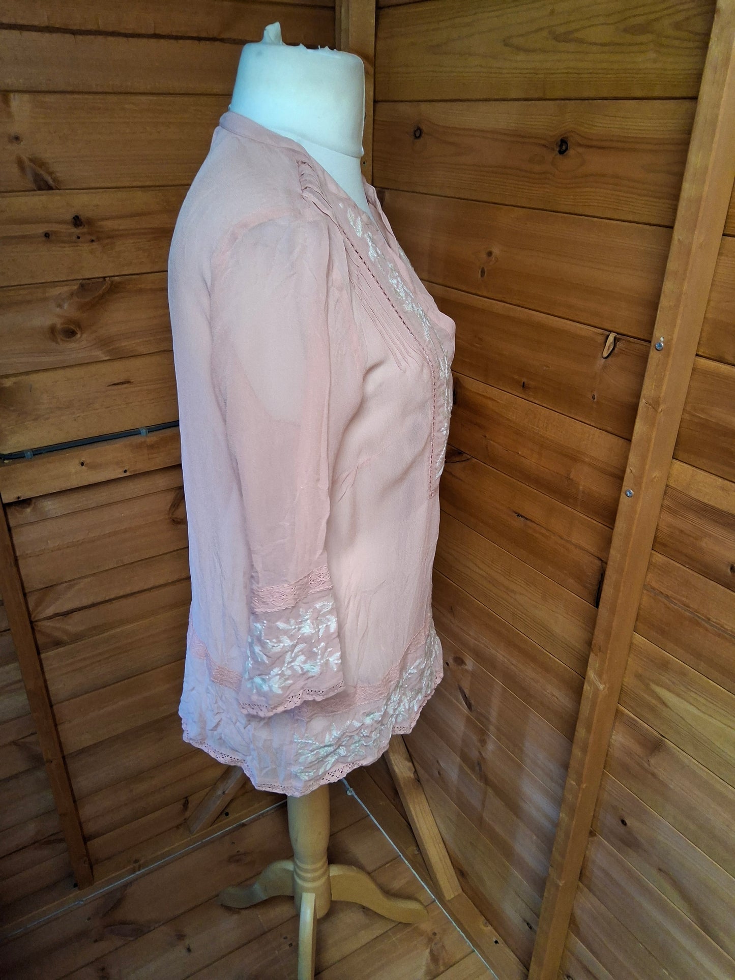 Monsoon Light Pink Embroidered Blouse – Size 12 – 100% Viscose – NWT RRP £49