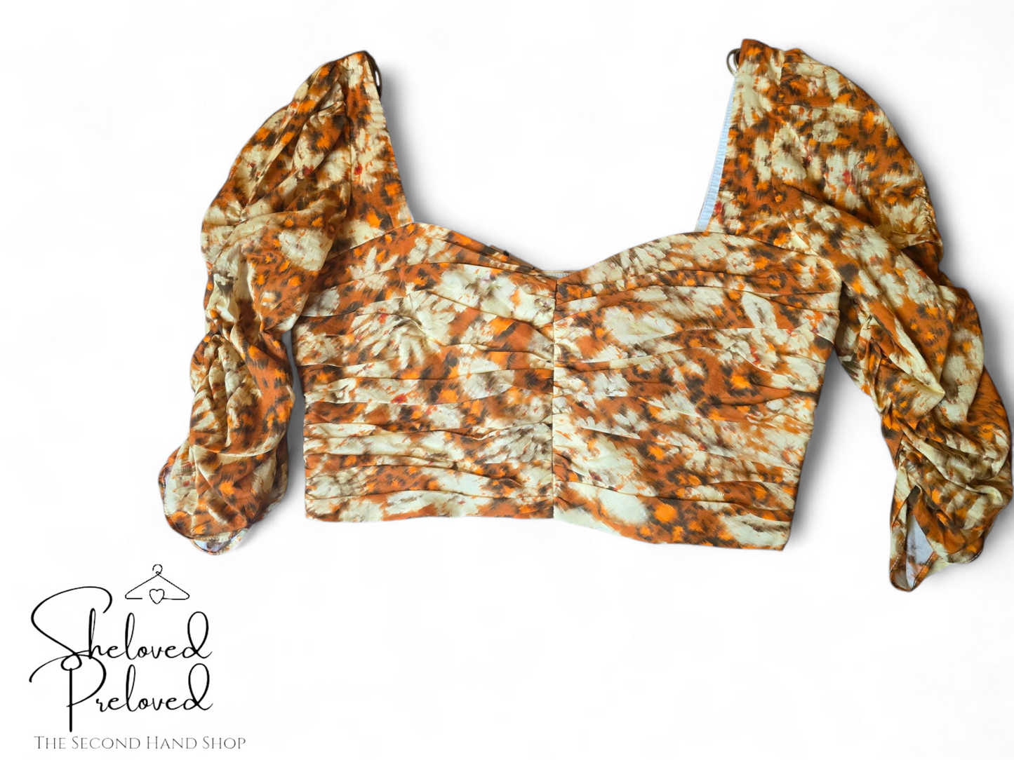 Zara Orange & Cream Animal Print Crop Top – Size Small Size 8/10 – New with Tags