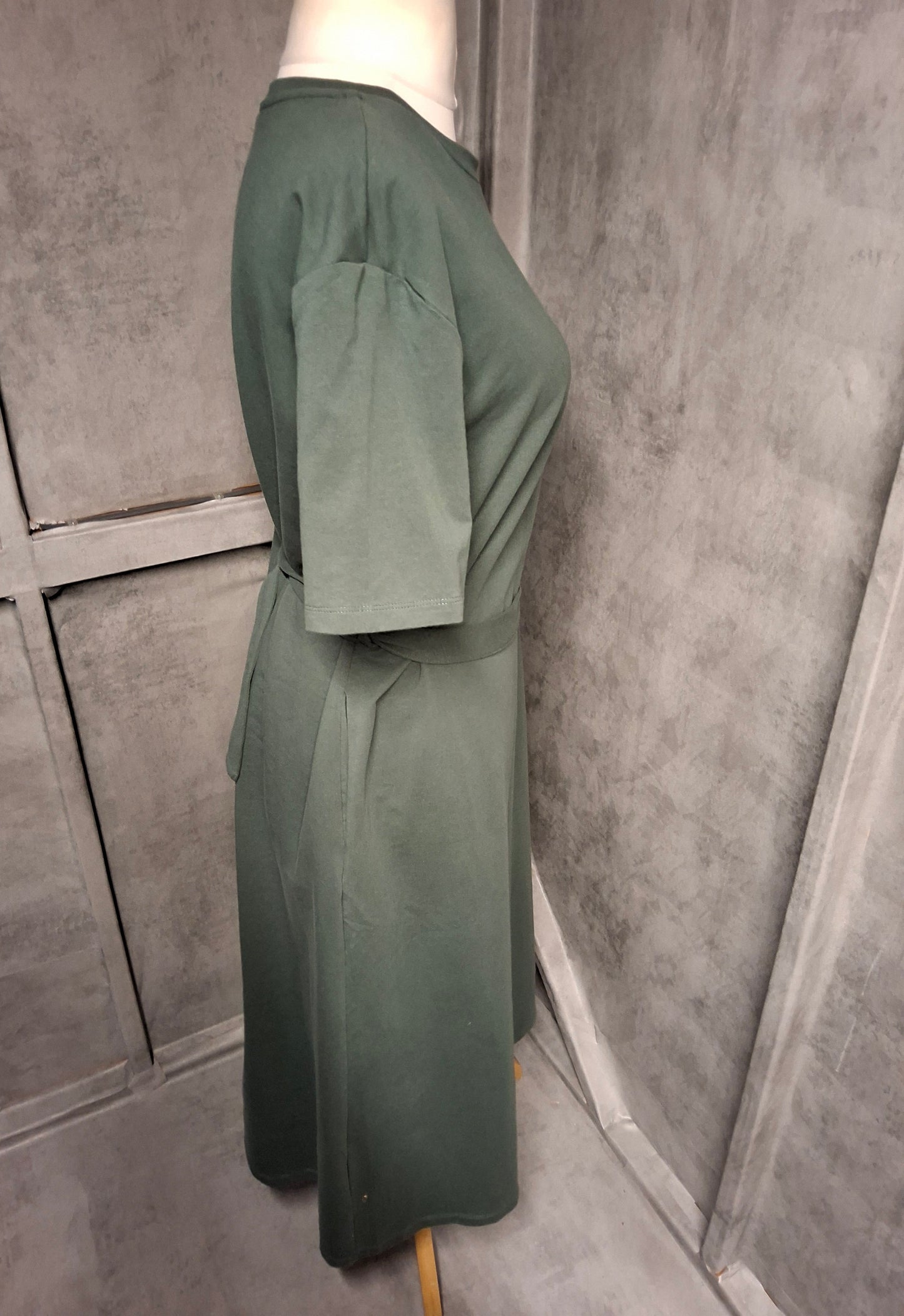 Khaki Green Iora Midi Dress – Belted, Pockets, Size 12
