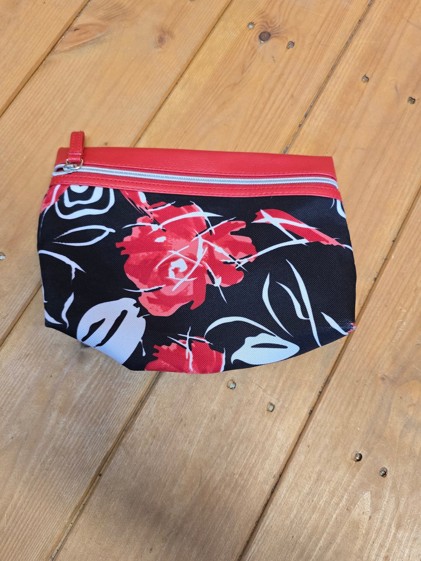 Lancôme black & red floral make up bag