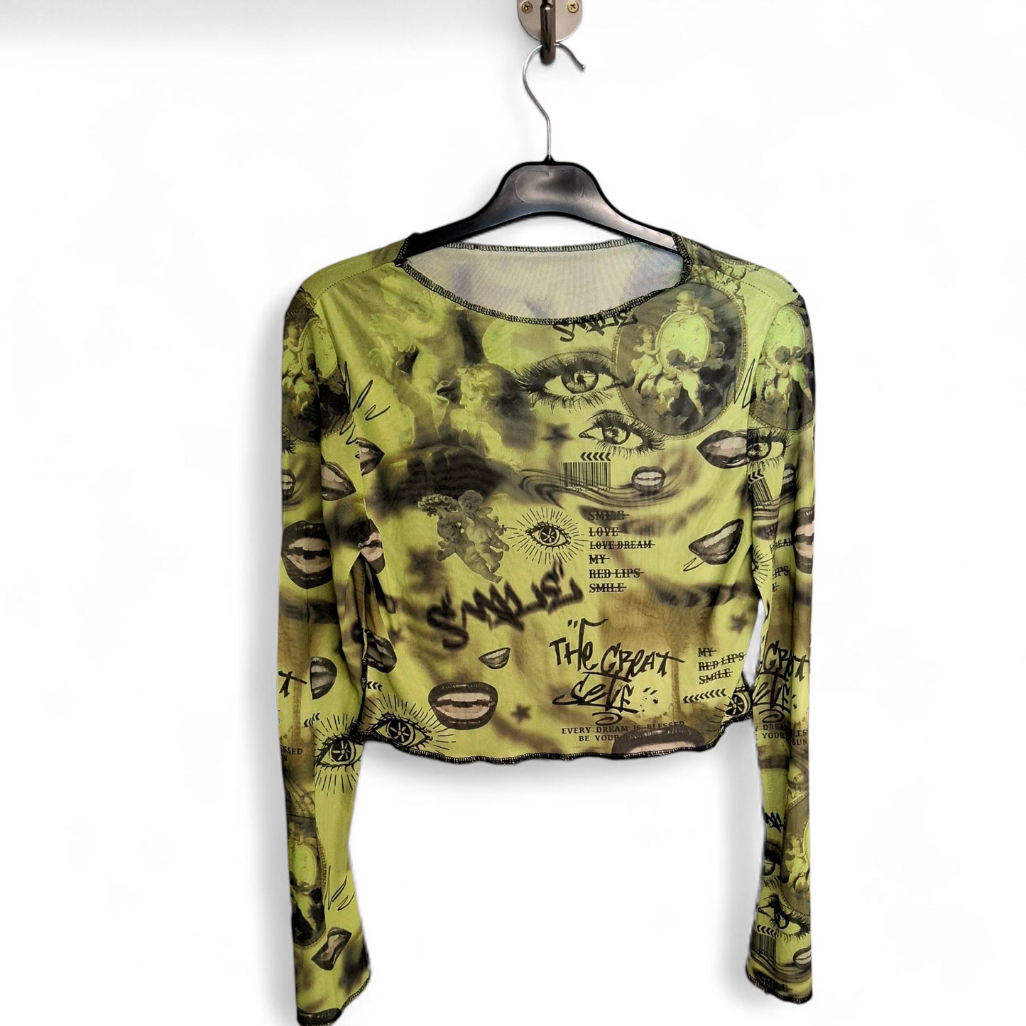 Shein Green Sheer Mesh Crop Top ā Size L (UK 12)